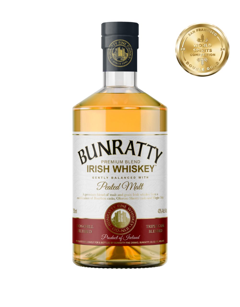 BUNRATTY IRISH WHISKEY PREMIUM BLEND WITH PEATED MALT