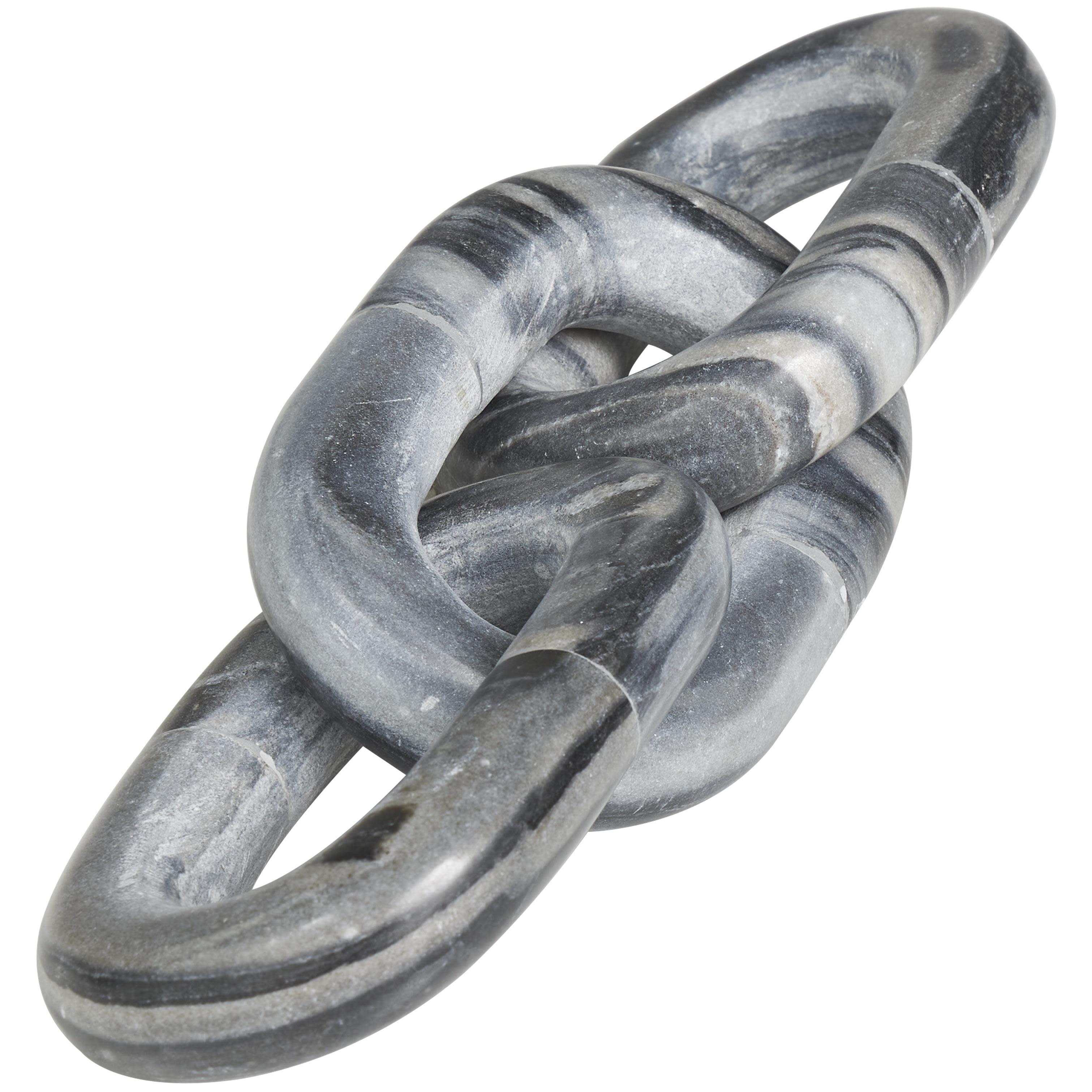 Gray Marble Chain Handmade Geometric 3 Link Decorative Sculpture, 13" x 4" x 3"