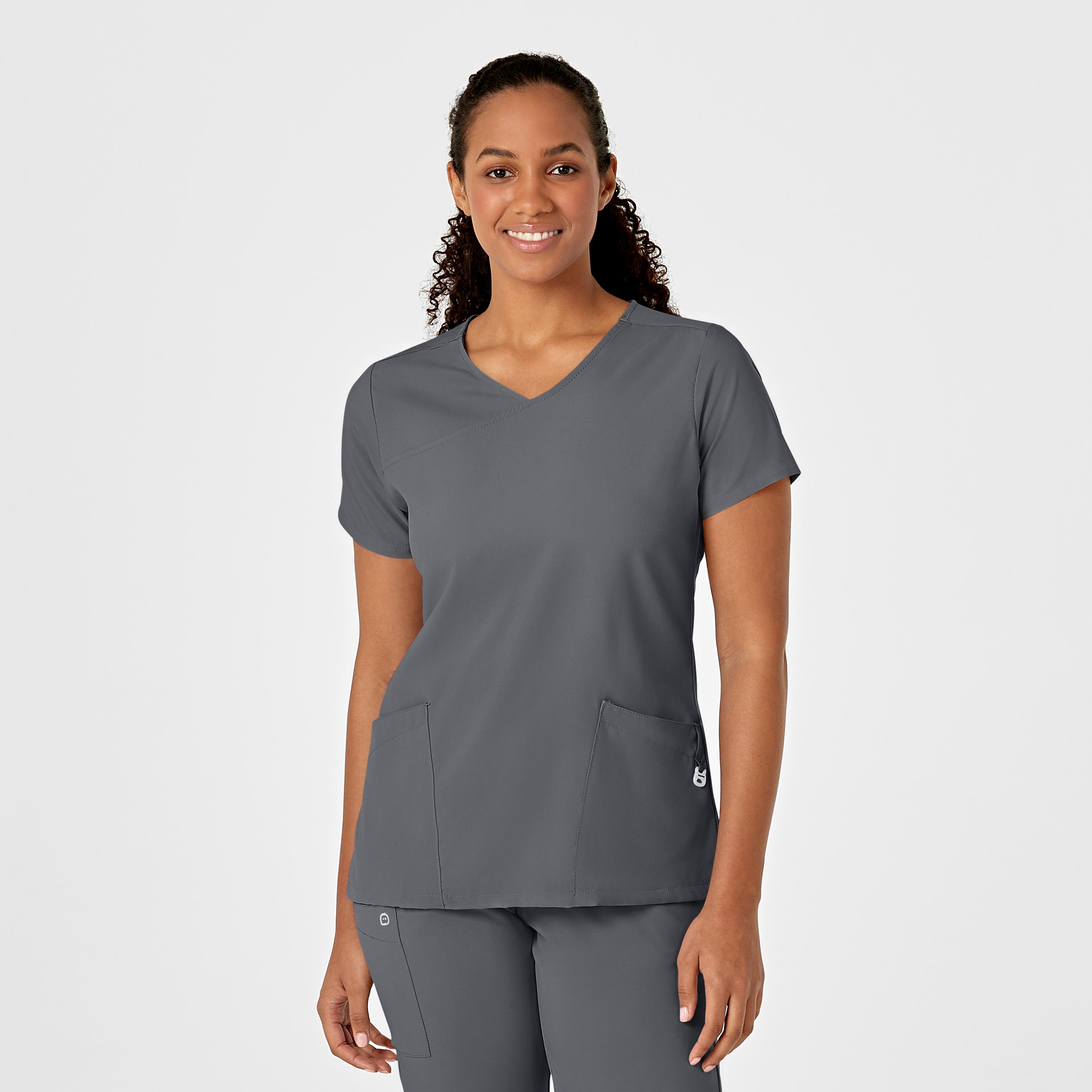 W123 Women‘s Y-Neck Wrap Scrub Top-Wonder Wink