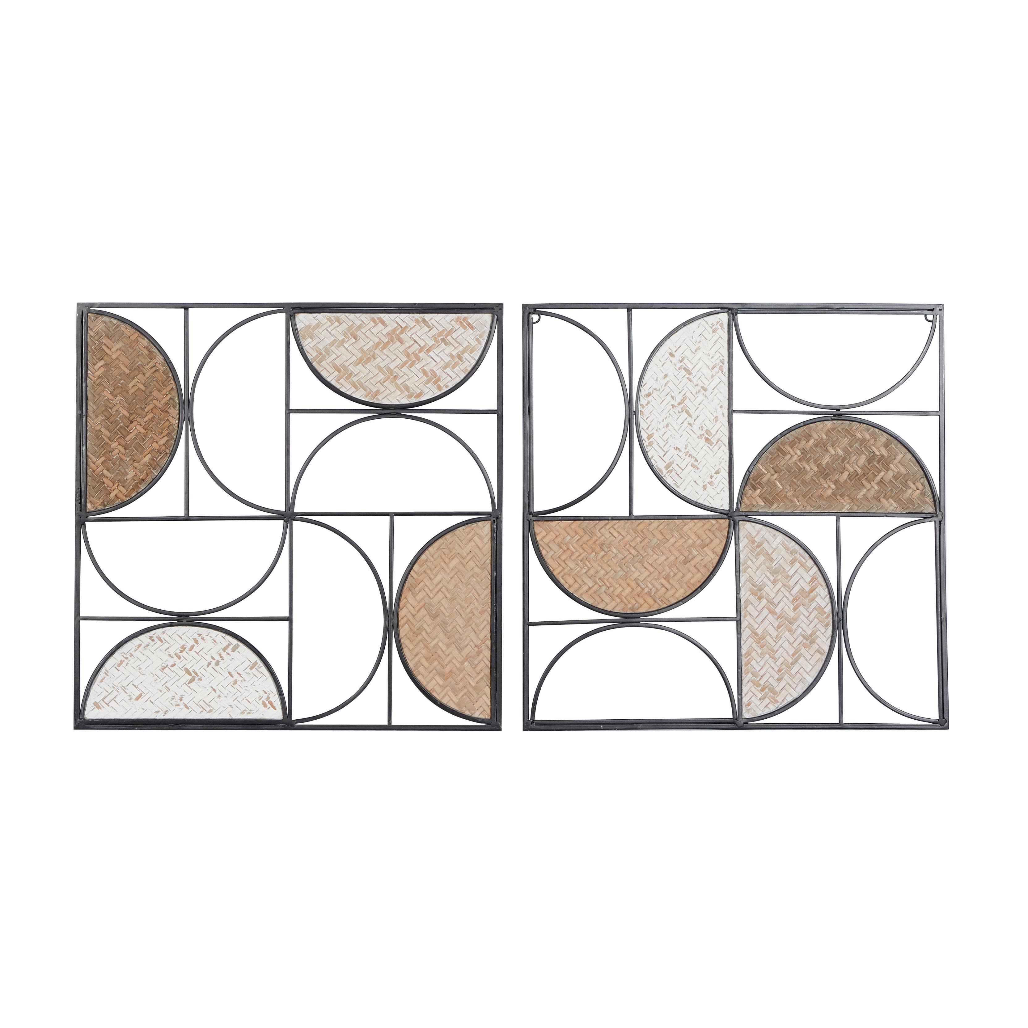 Brown Metal Geometric Carved Designs Home Wall Decor, Set of 2 20"W, 20"H