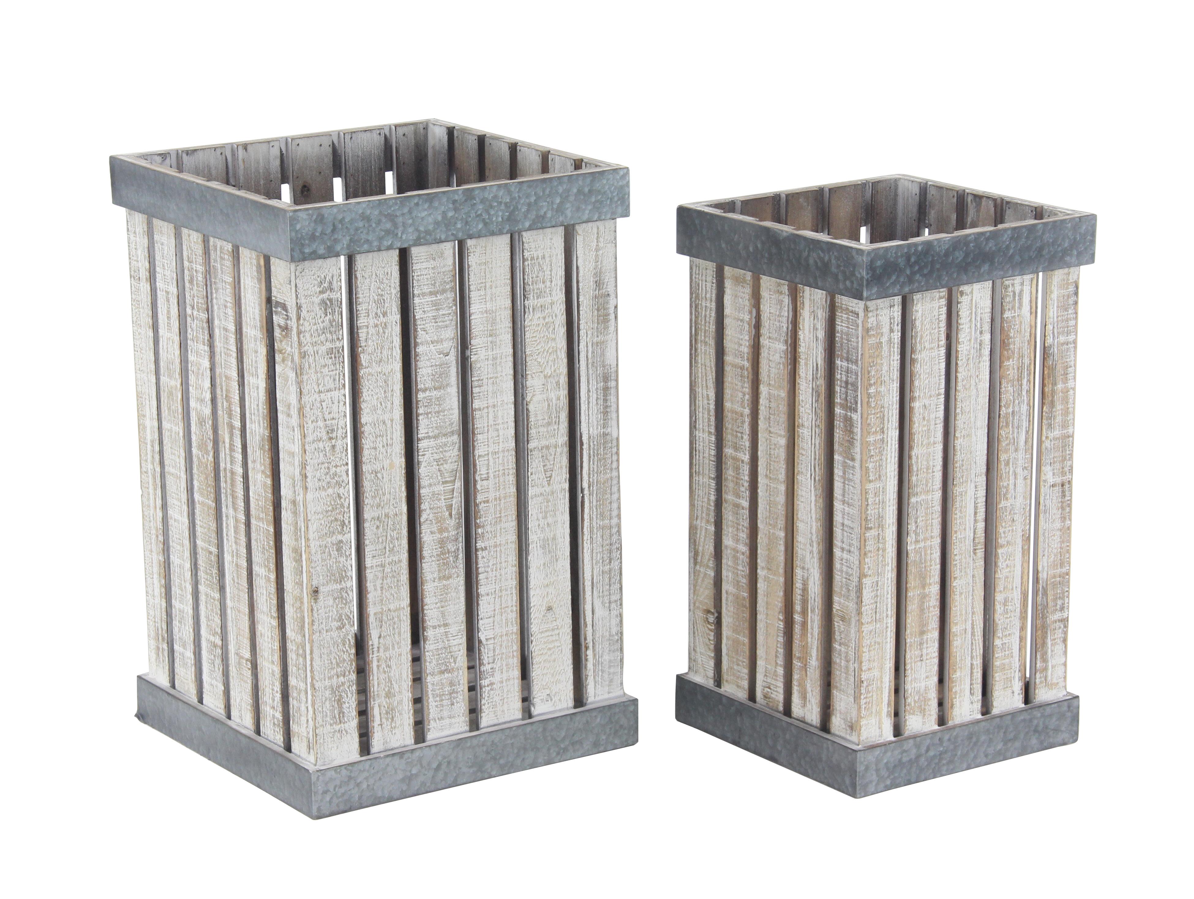 White Wood  Planter, Set of 2 22", 24"H
