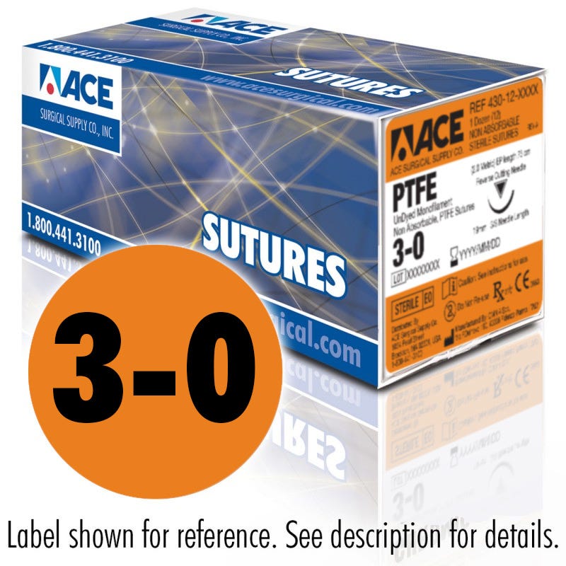 ACE 3-0 PTFE Sutures, M1, 13mm, 18" - 12/Box