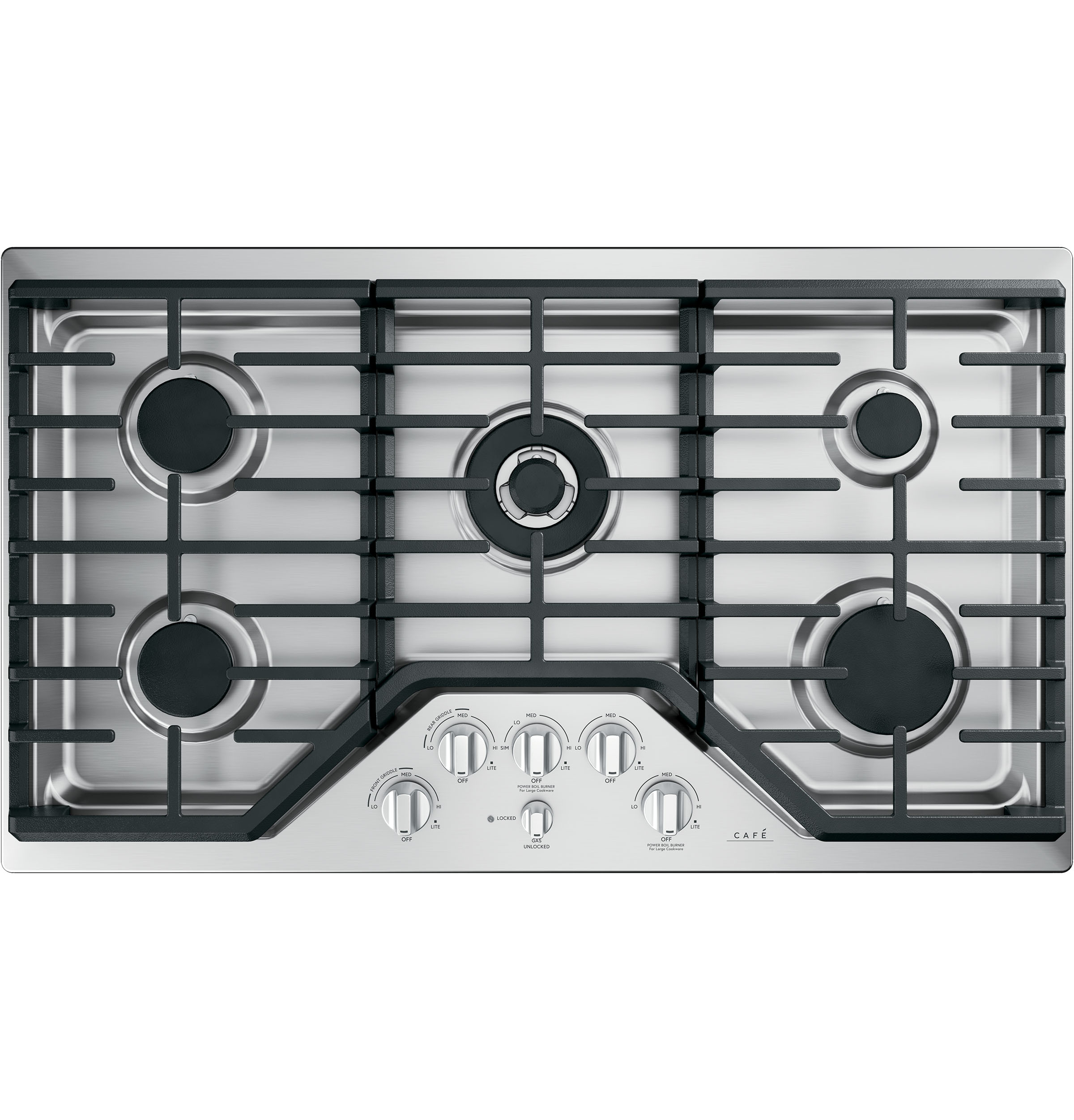 36" Width — Gas Cktp — 5 Burners — 20,000 BTU Tri-Ring Power Boil Burner — Cast Iron Griddle Incl — ADA Compliant — Not Connectable view 6