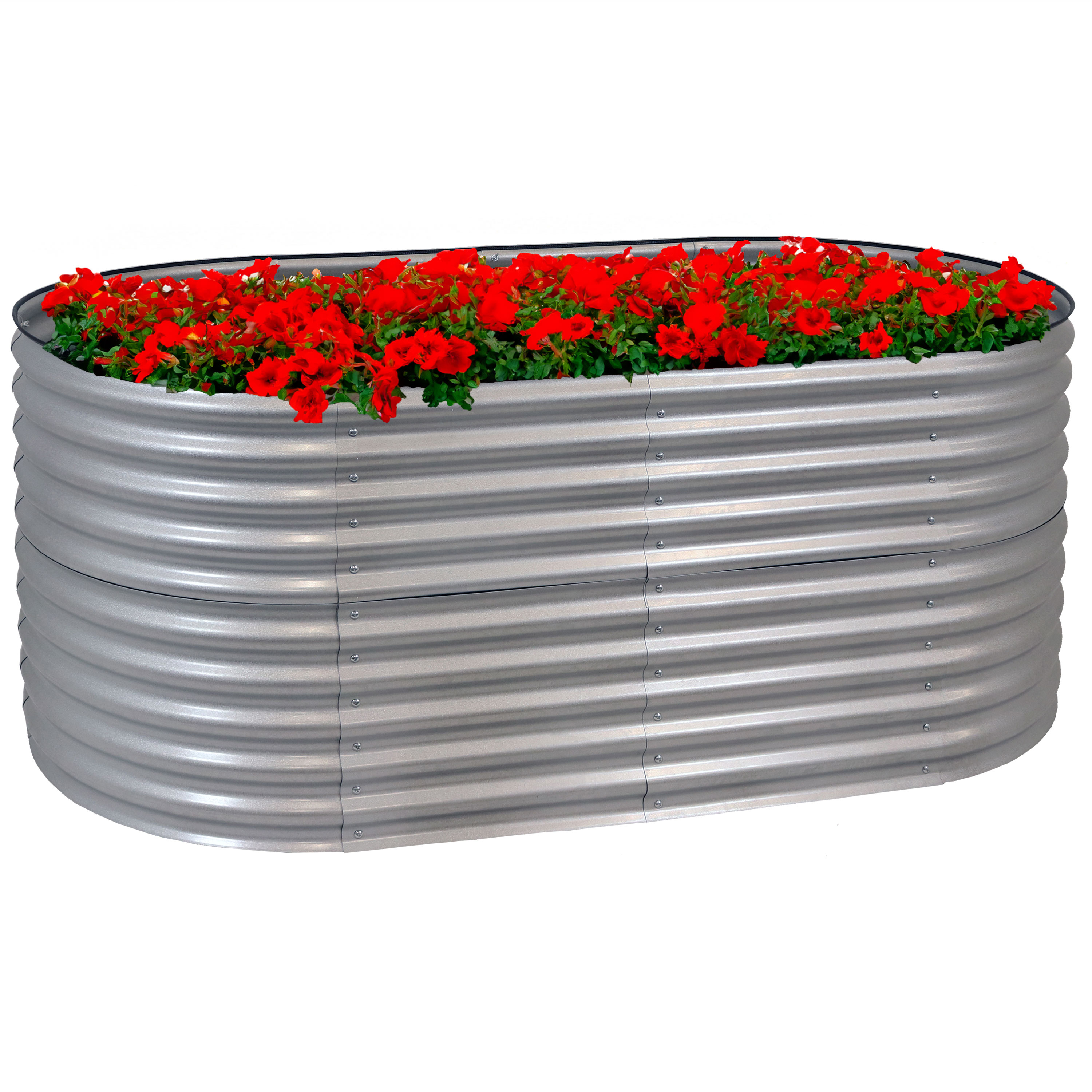 Sunnydaze Oval Stand-Up Steel Raised Garden Bed - 79" W x 32" H - Silver