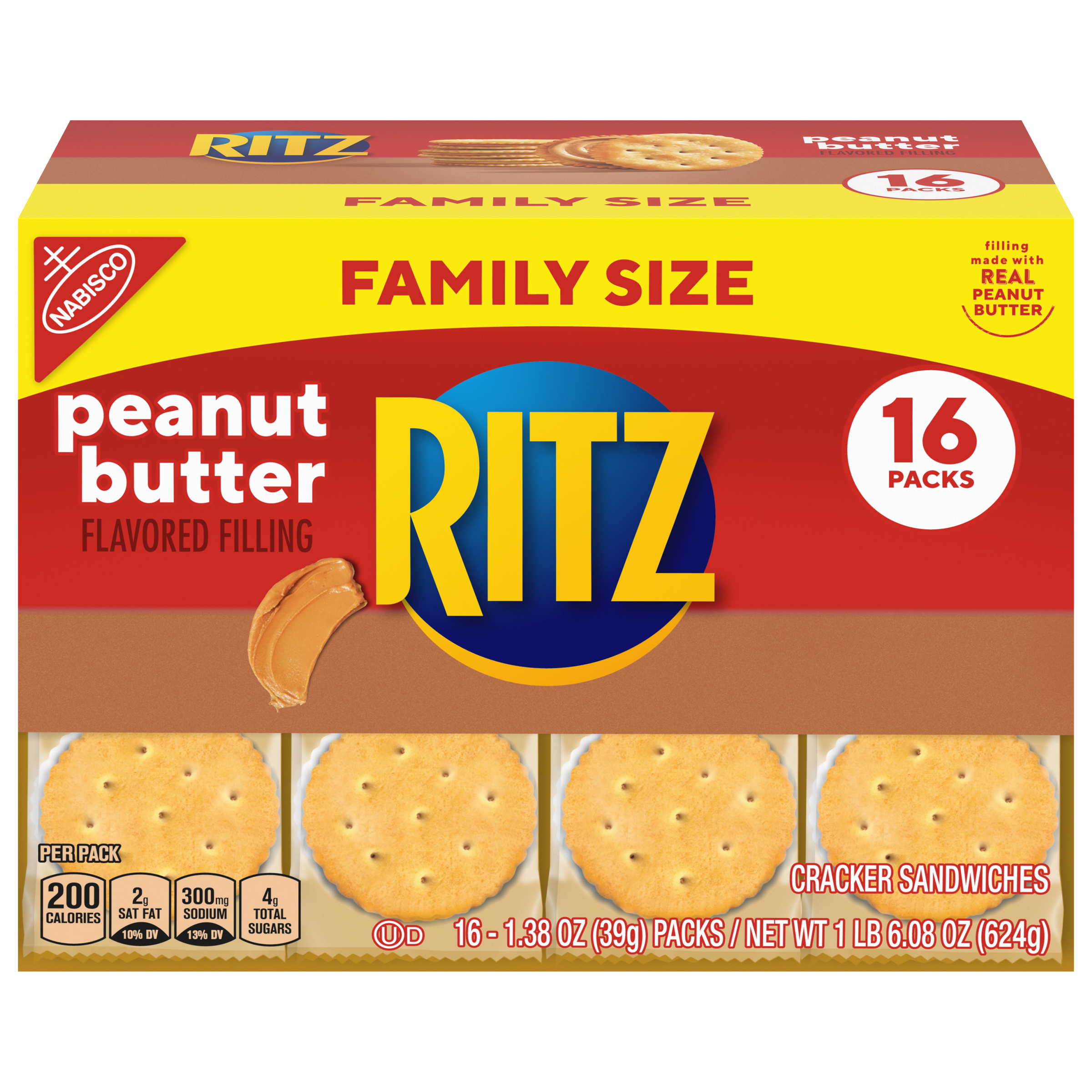 RITZ Peanut Butter Sandwich Crackers, Family Size, 16 - 1.38 oz Snack Packs-0