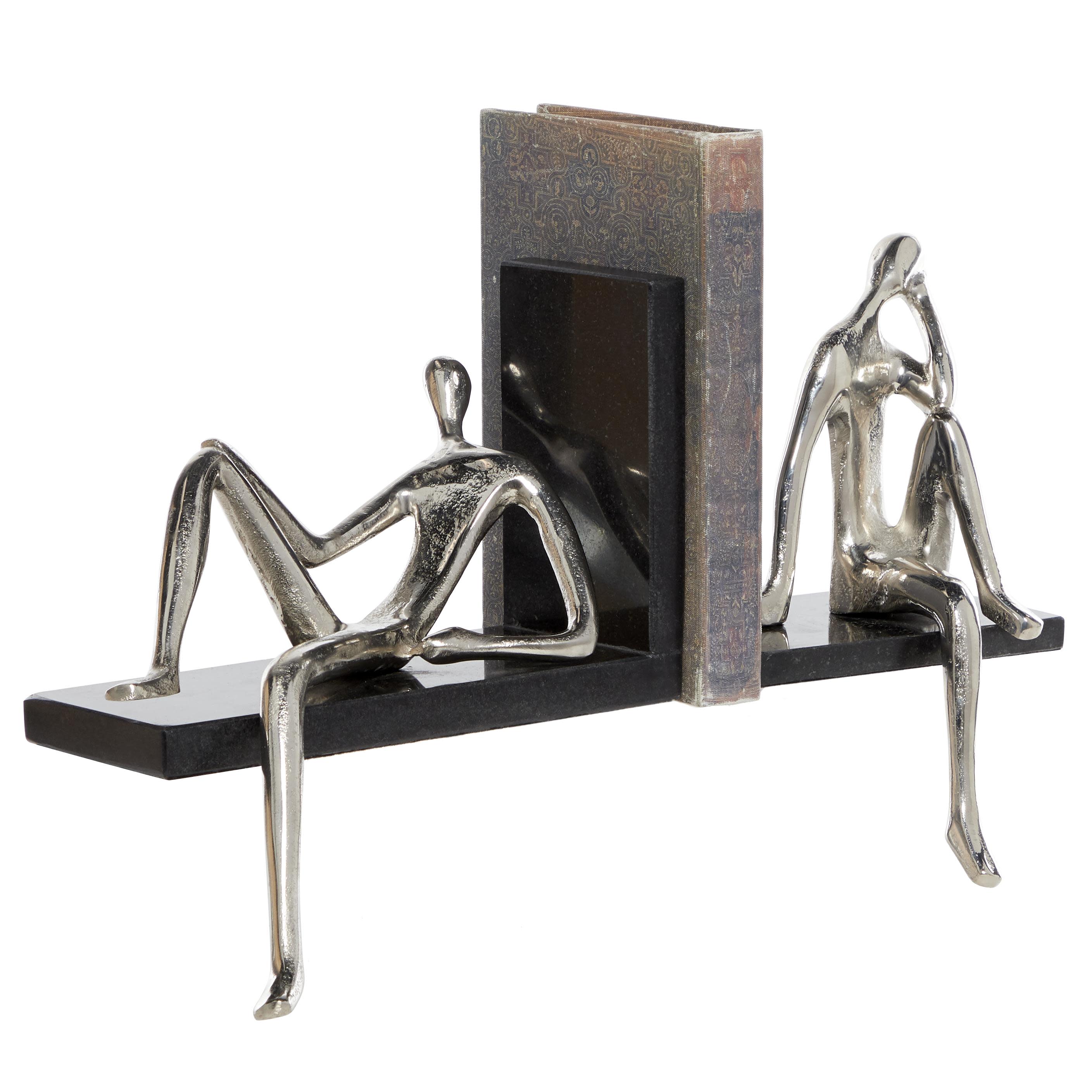 Silver Aluminum Metal People Bookends, Set of 2 7"W, 11"H