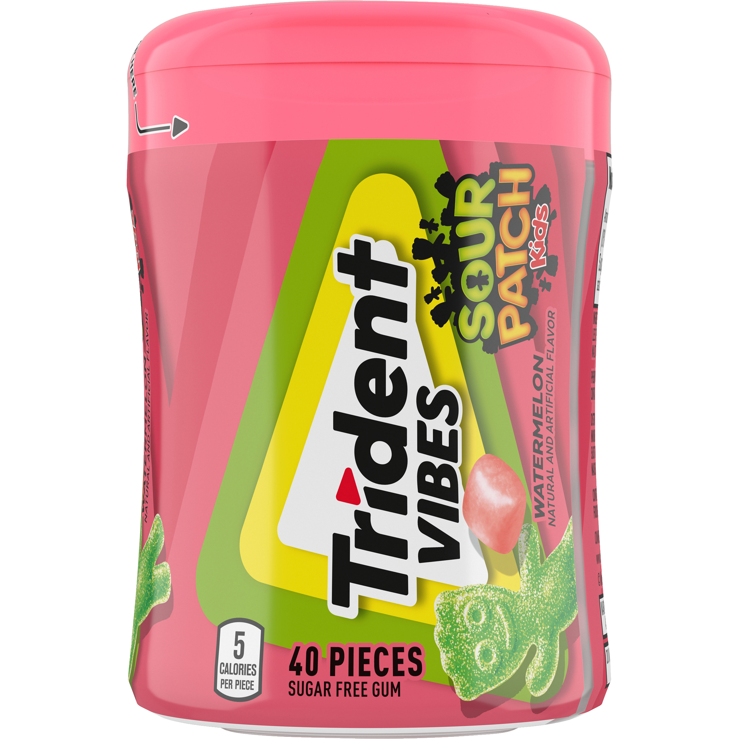 Trident Vibes SOUR PATCH KIDS Watermelon Sugar Free Gum, 40 Piece Bottle-1