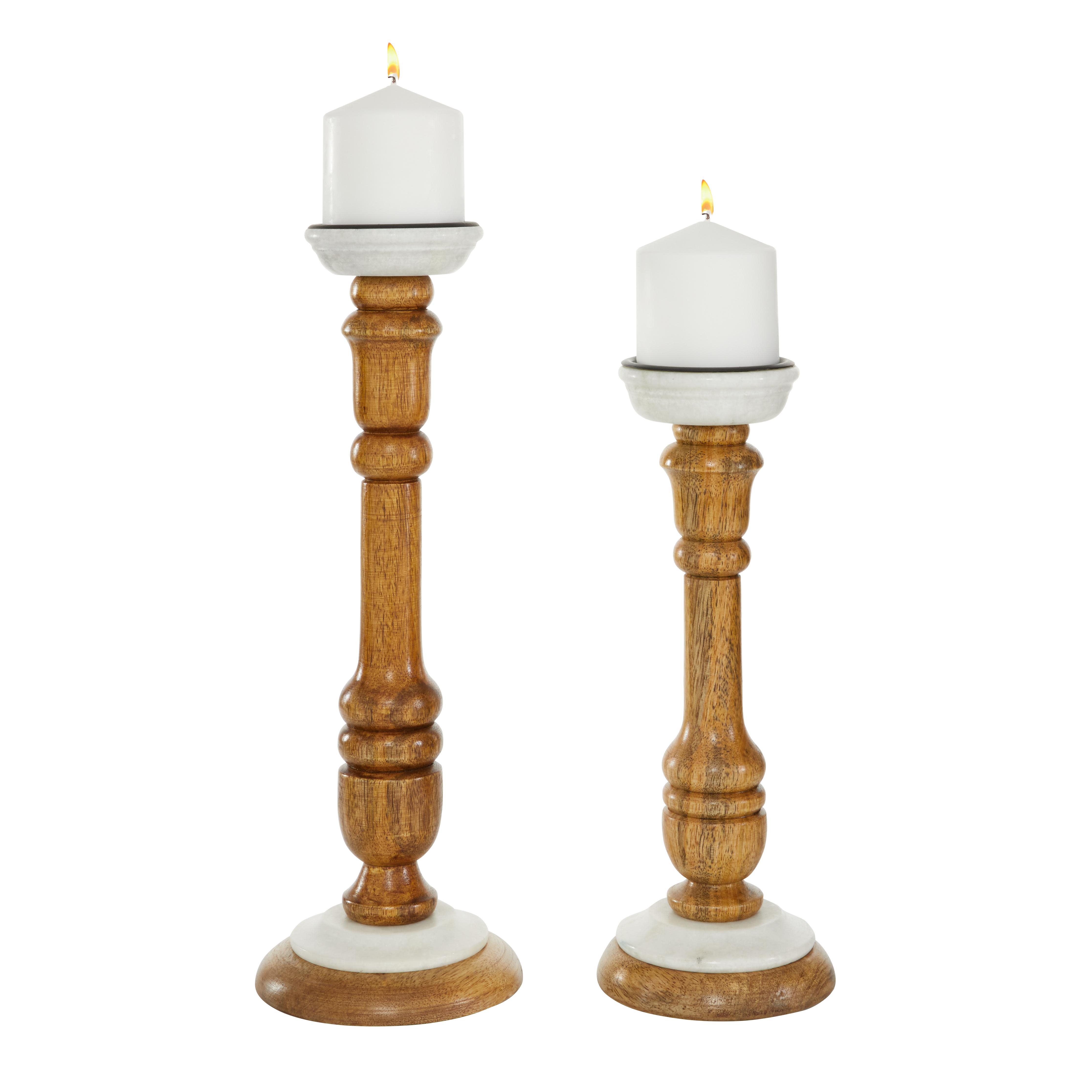 Brown Mango Wood  Candle Holder, Set of 2 12", 15"H