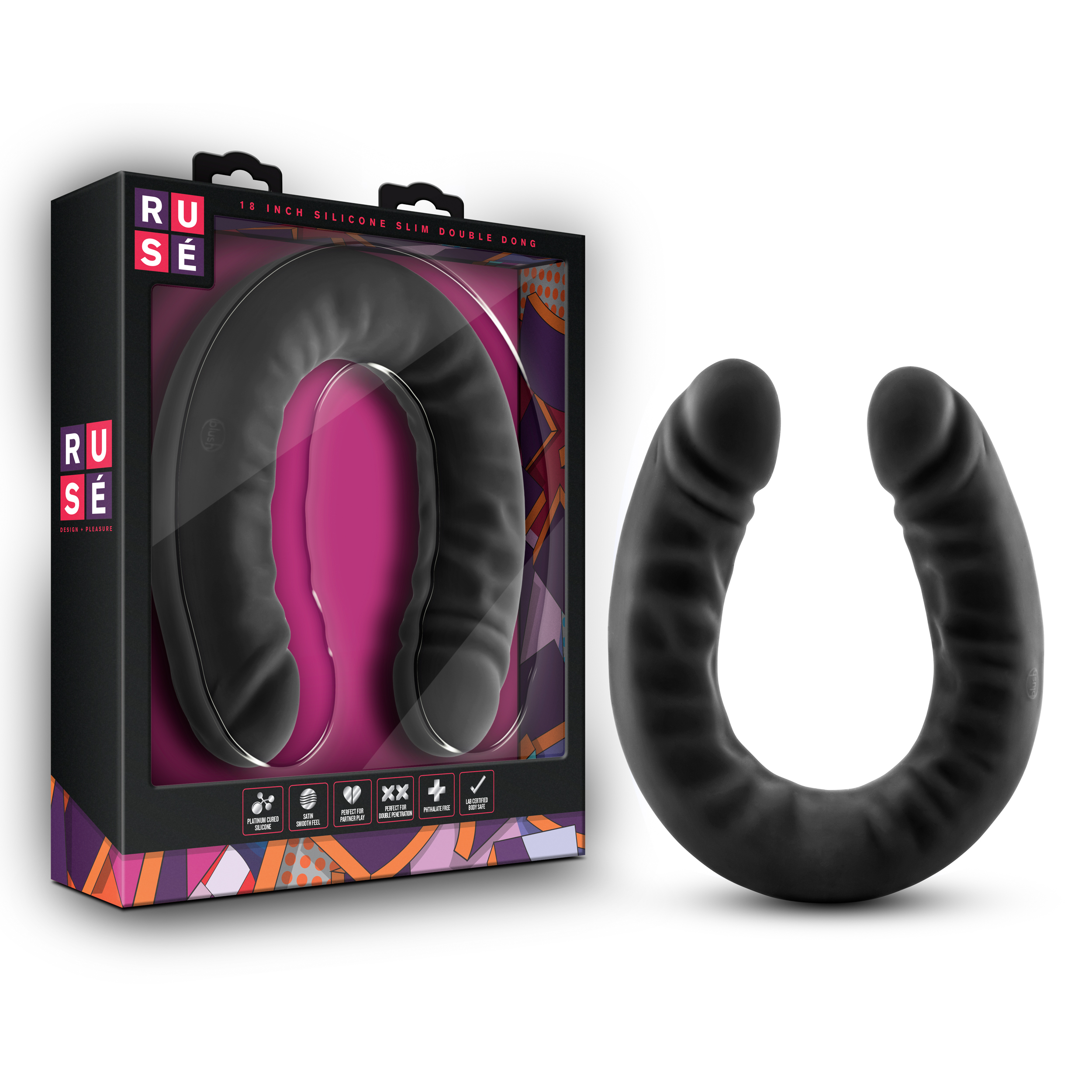 Blush Ruse Silicone Double Headed Dildo G-Spot Black 18-Inch Long Double Dildo