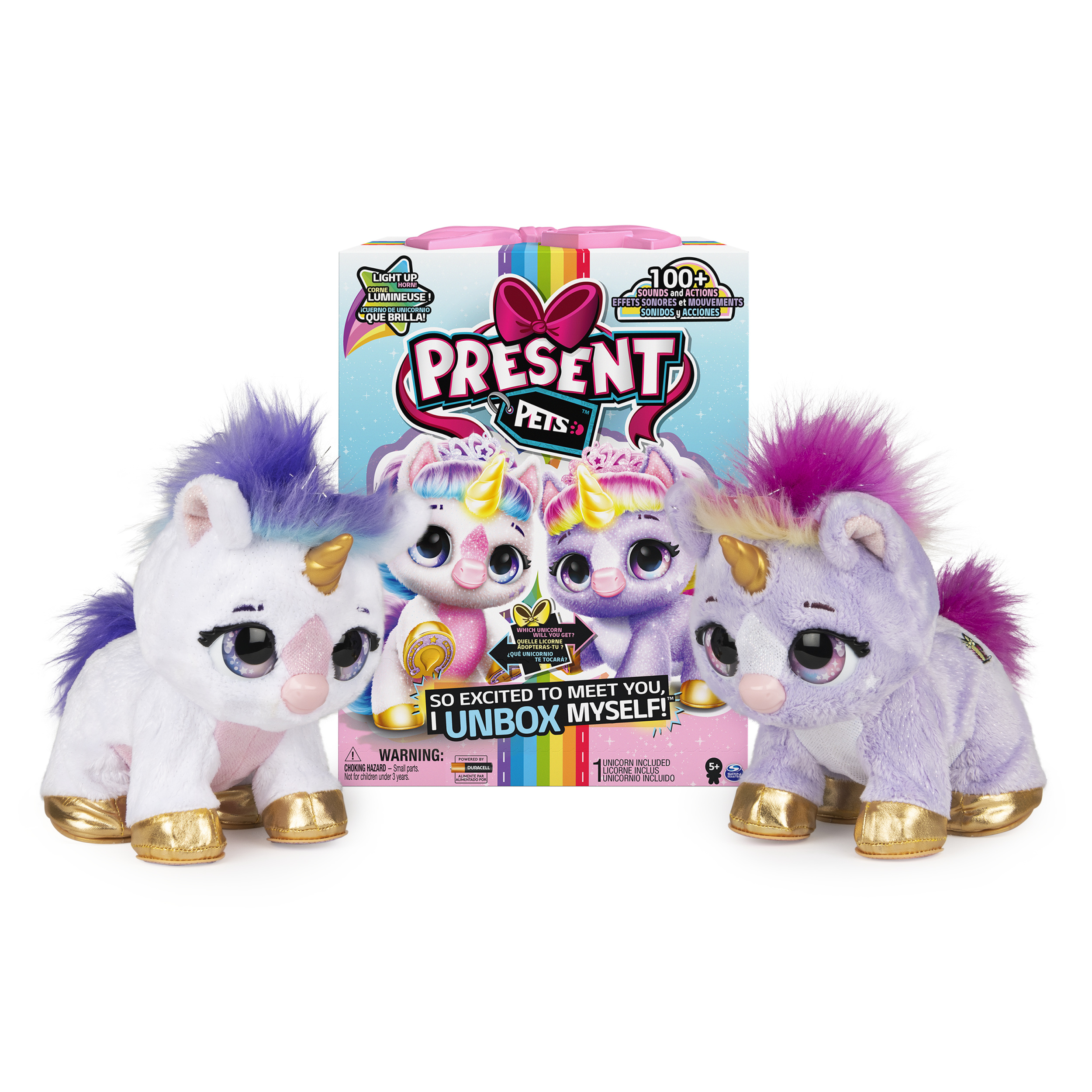 Present Pets, Unicorn Interactive Plush Toy with Bonus Comb, Lightup