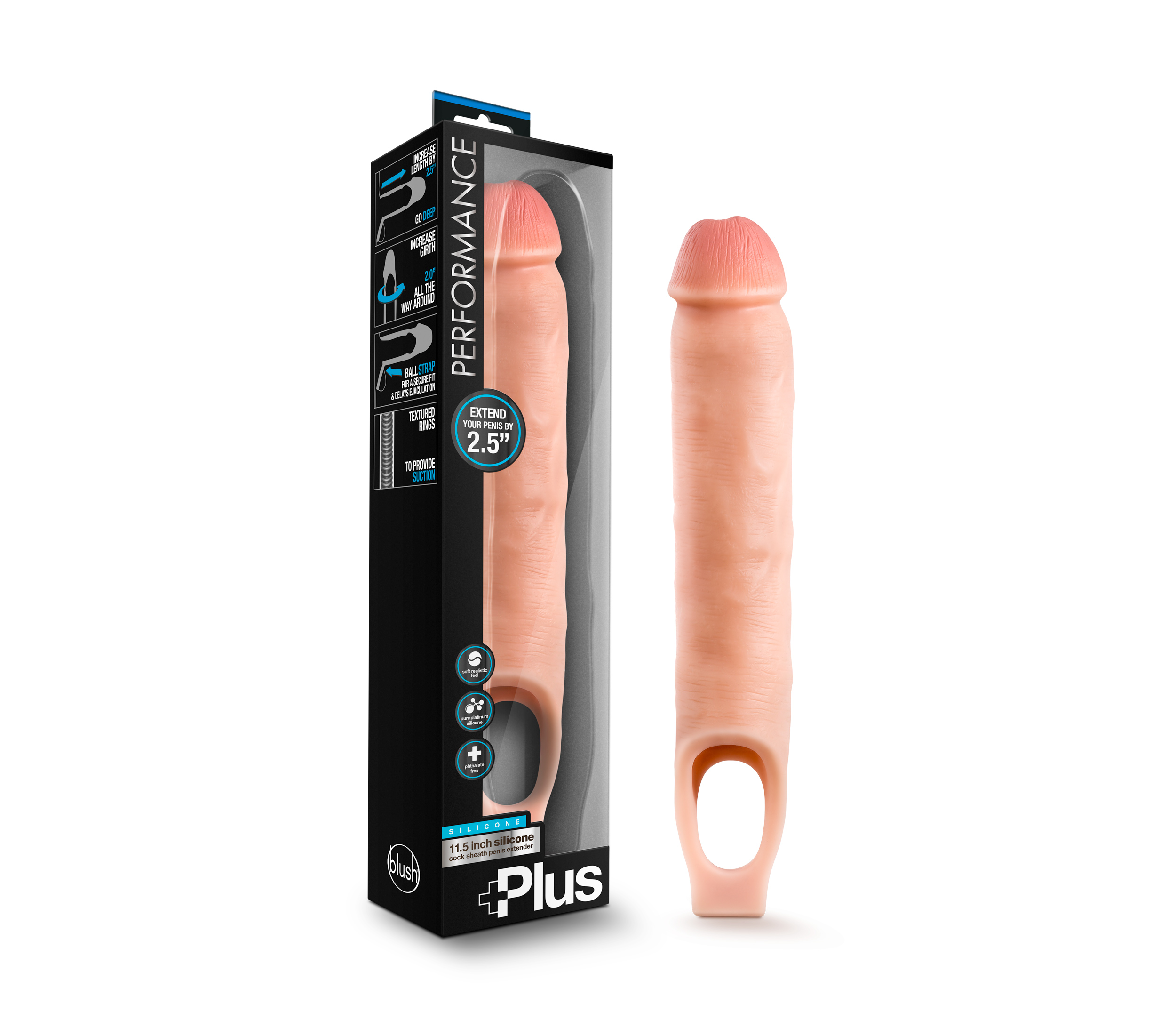 Blush Performance? Plus / 2.5-Inch Penis Extender - Made with Realistic Purio? Silicone & Secure Fit Strap