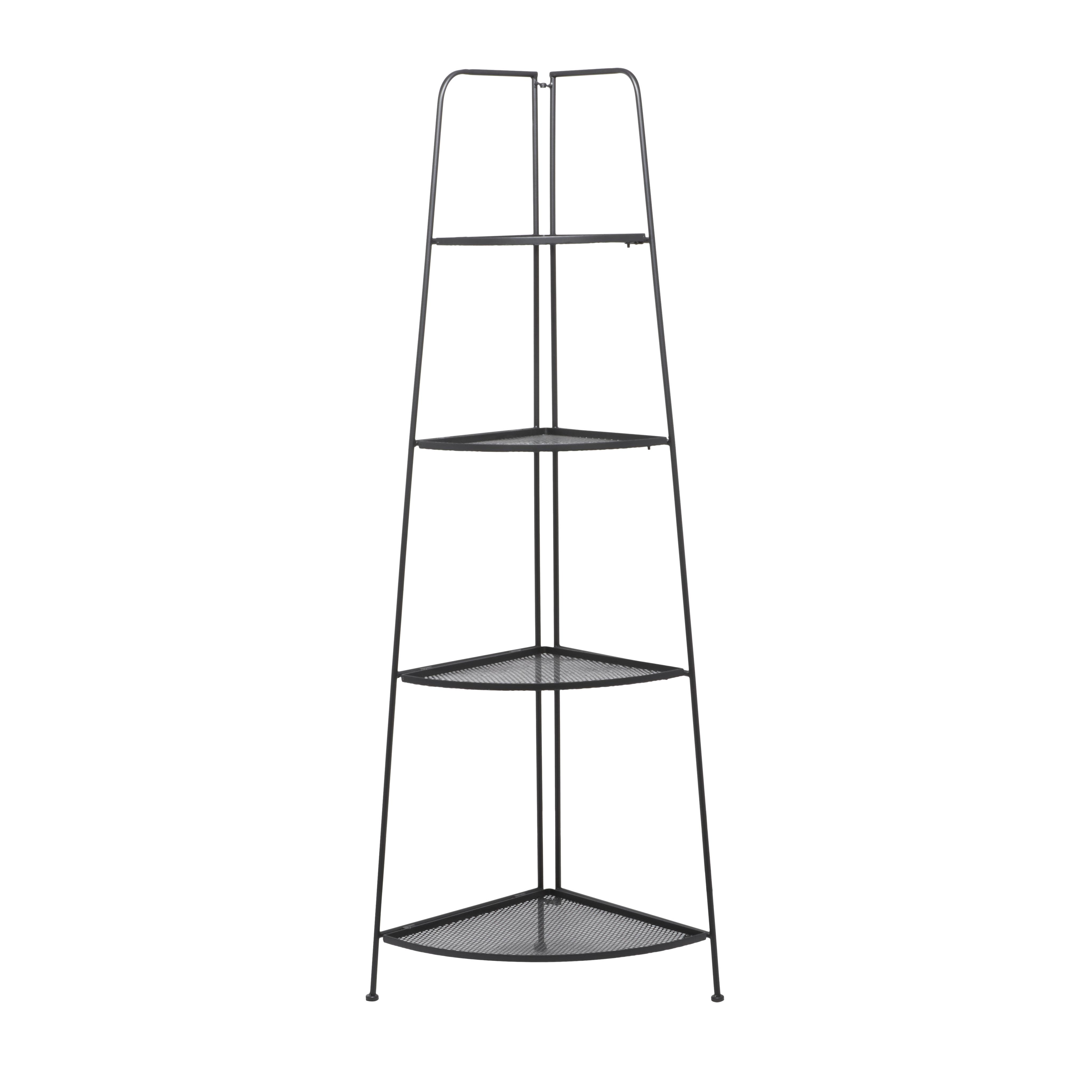 Black Metal  Indoor Outdoor Tall Folding 4 Shelves Bakers Rack, 22" x 16" x 27"