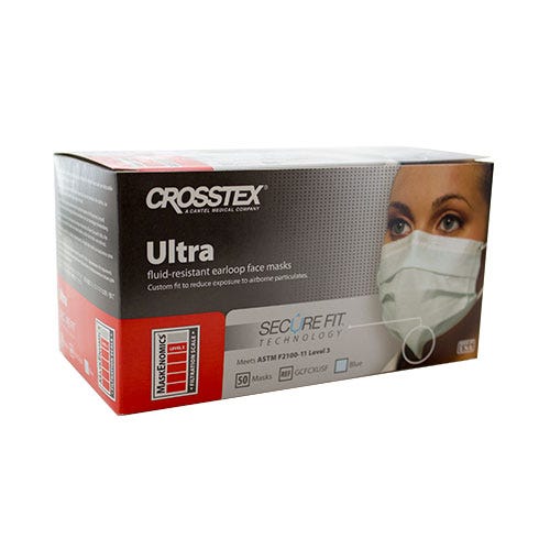 Secure Fit® Ultra® Blue Earloop Mask, Level 3, 50/Box