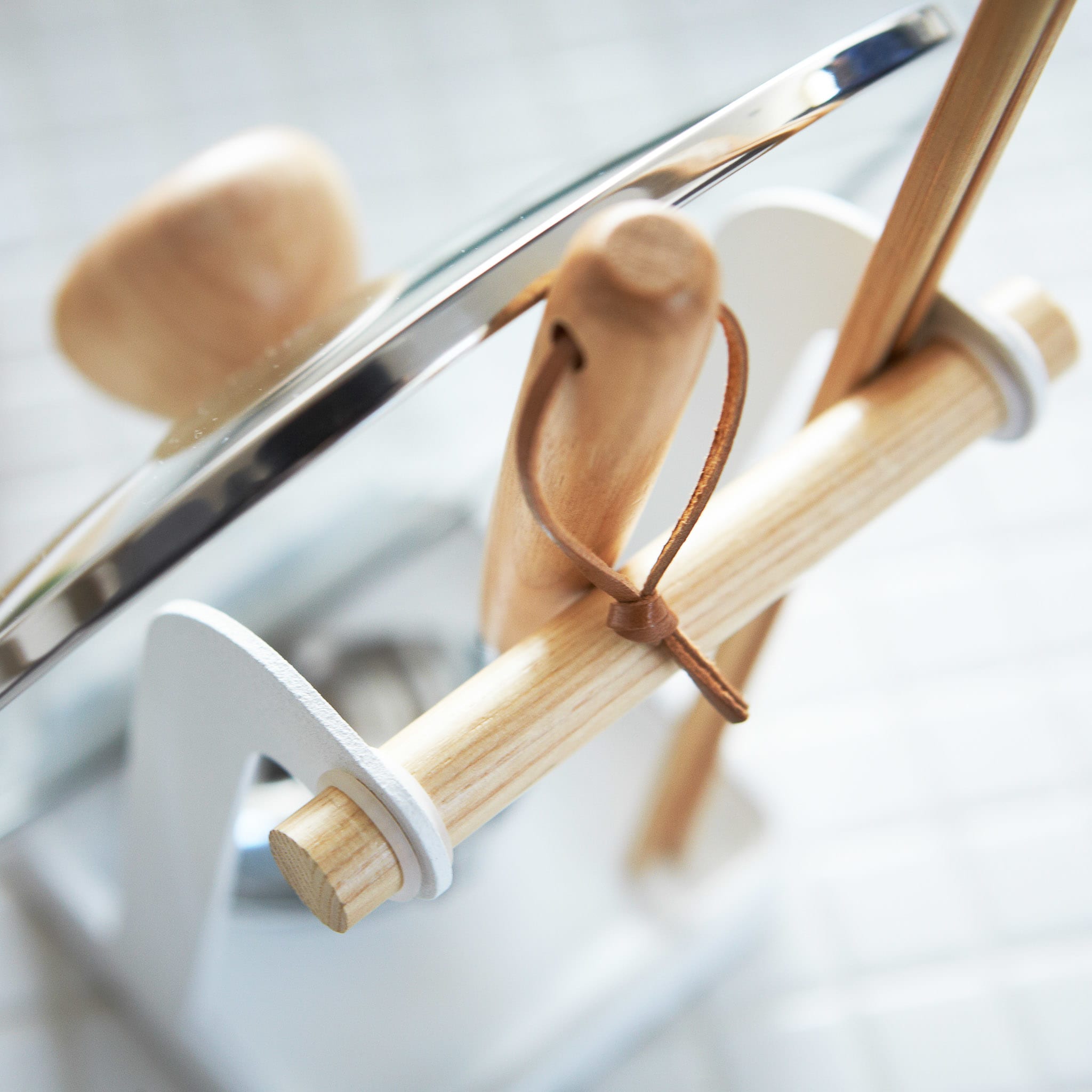 Ladle & Pot Lid Stand : Steel and Wood Combination