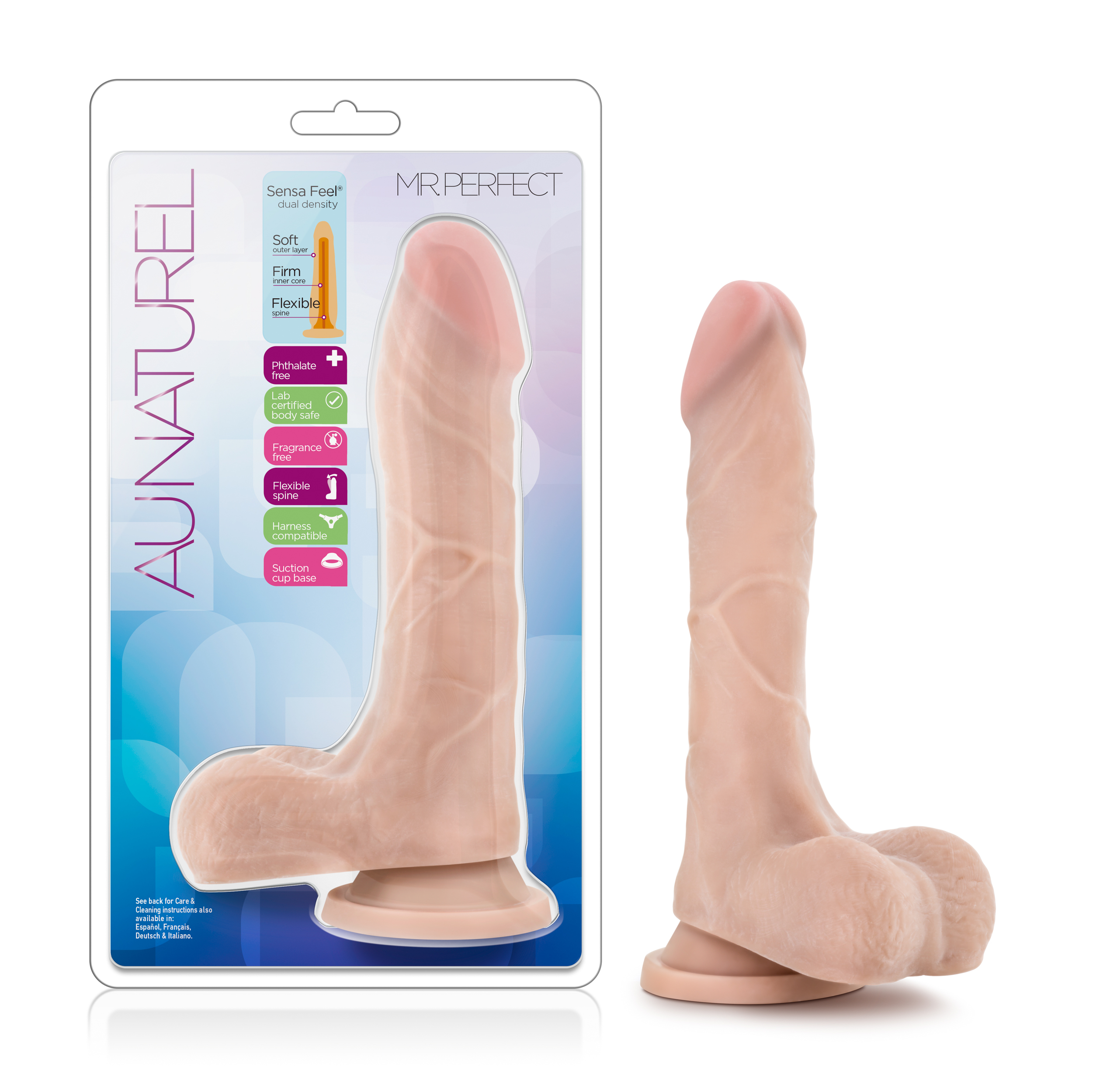 Blush Au Naturel Mister Perfect Realistic Beige 8.5-Inch Long Dildo With Balls & Suction Cup Base