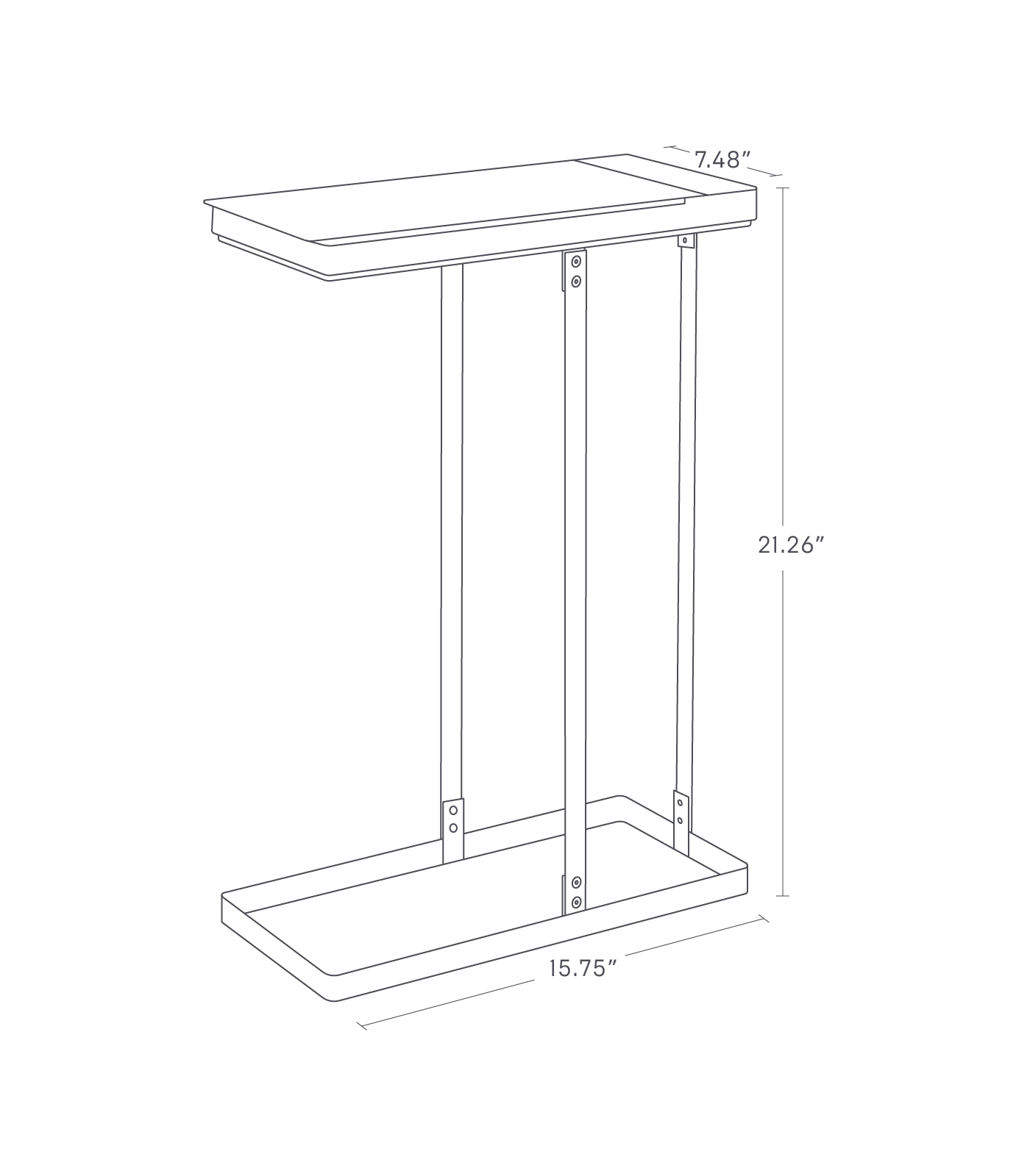 Dimension Image for Lidded Garbage Bag Holder on a white background showing height of 21.26", length of 15.75", and width of 7.48".