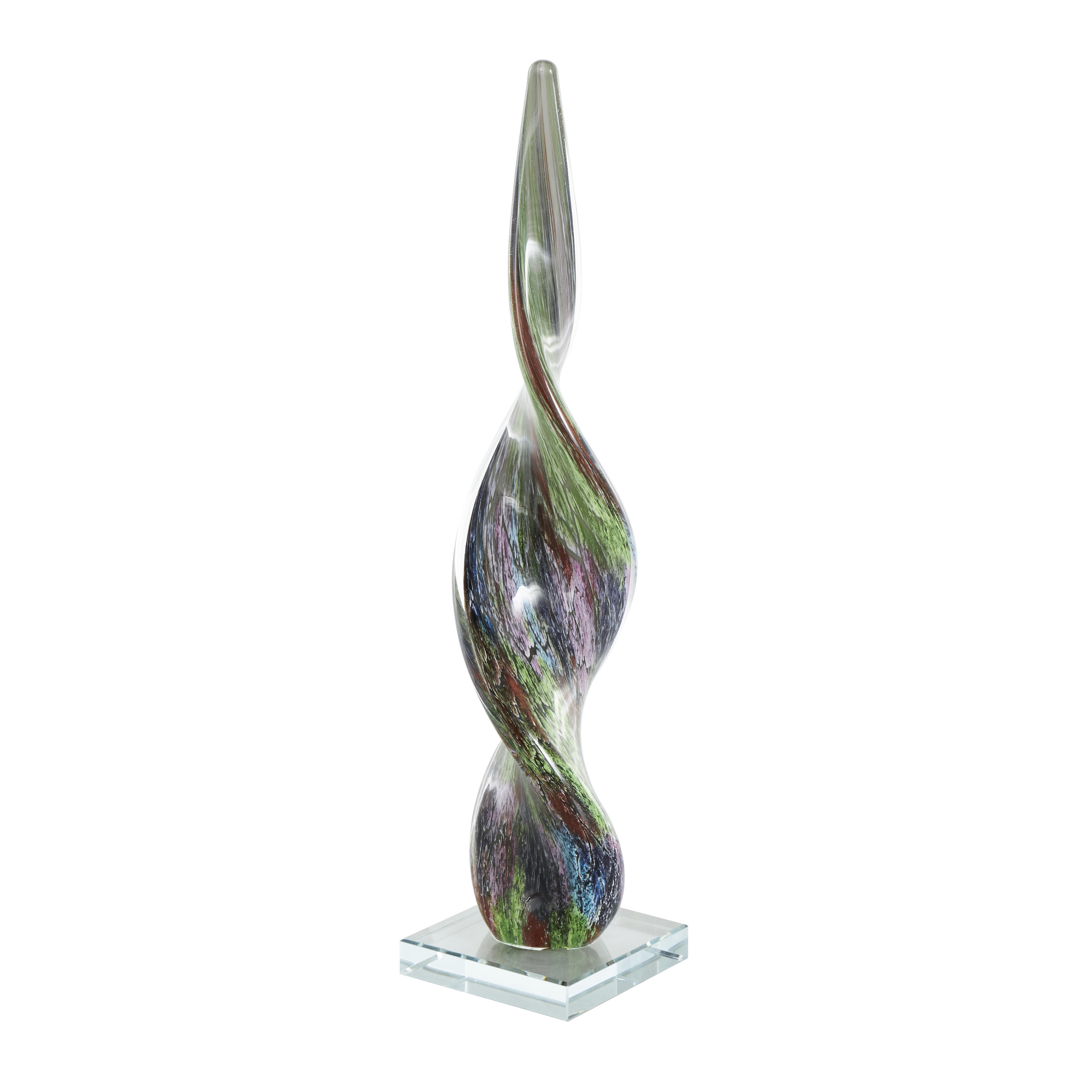  3 pack Multi Colored Glass Abstract Swirl Decorative Sculpture with Clear Base, 4\" x 4\" x 17\" 