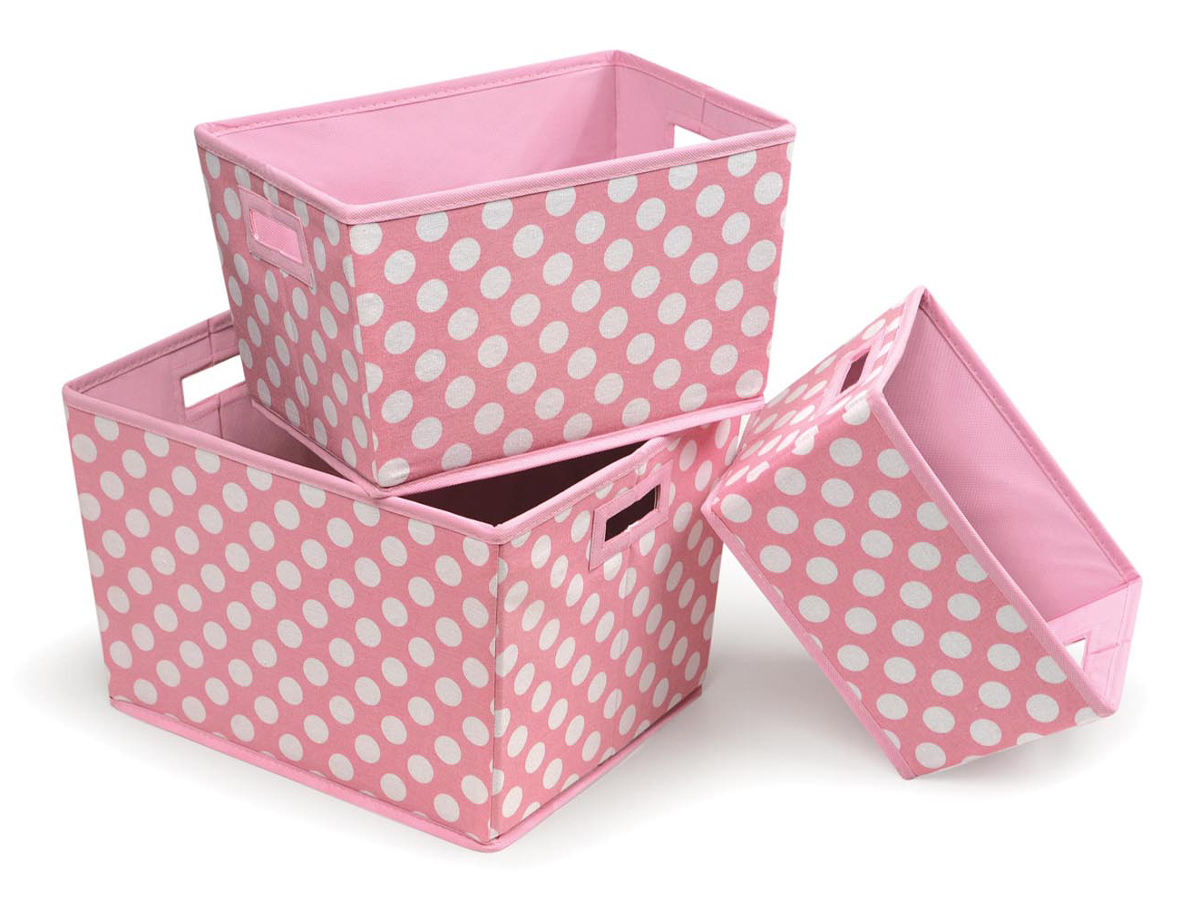 Nesting Trapezoid Three Basket Set - Pink Polka Dots