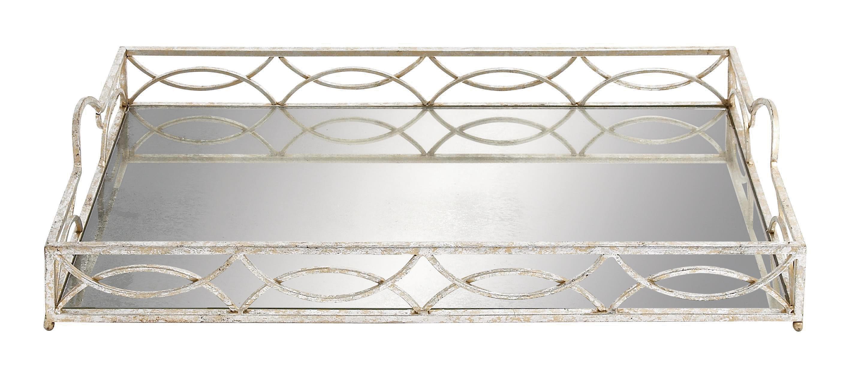 Silver Metal  Mirrored Tray, 25" x 15" x 5"