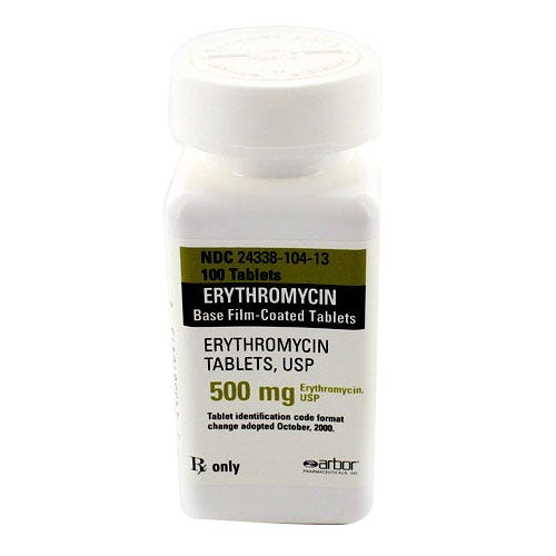 Erythromycin 500mg, Tablets - 100/Bottle