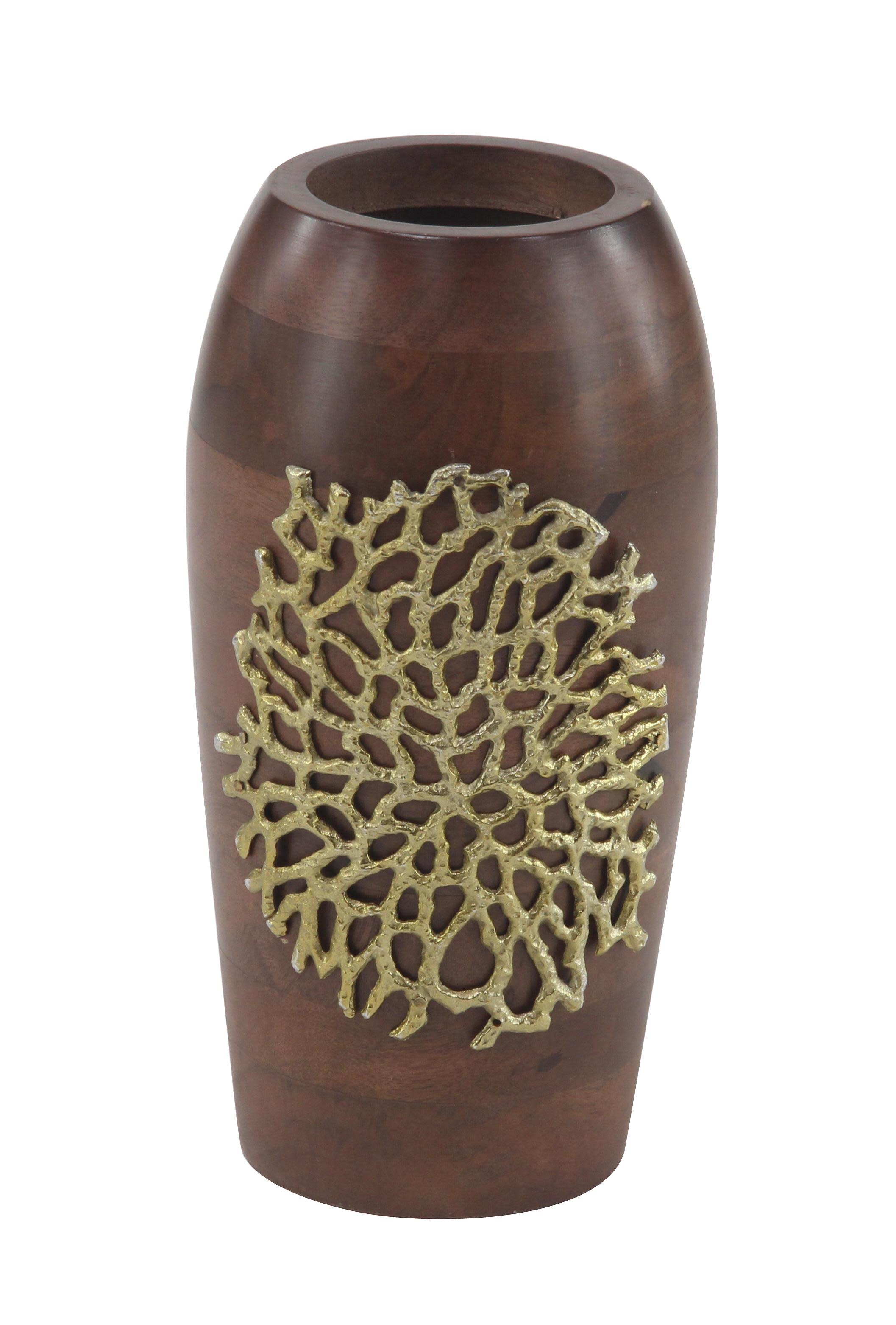 Brown Mango Wood  Vase, 6" x 7" x 12"