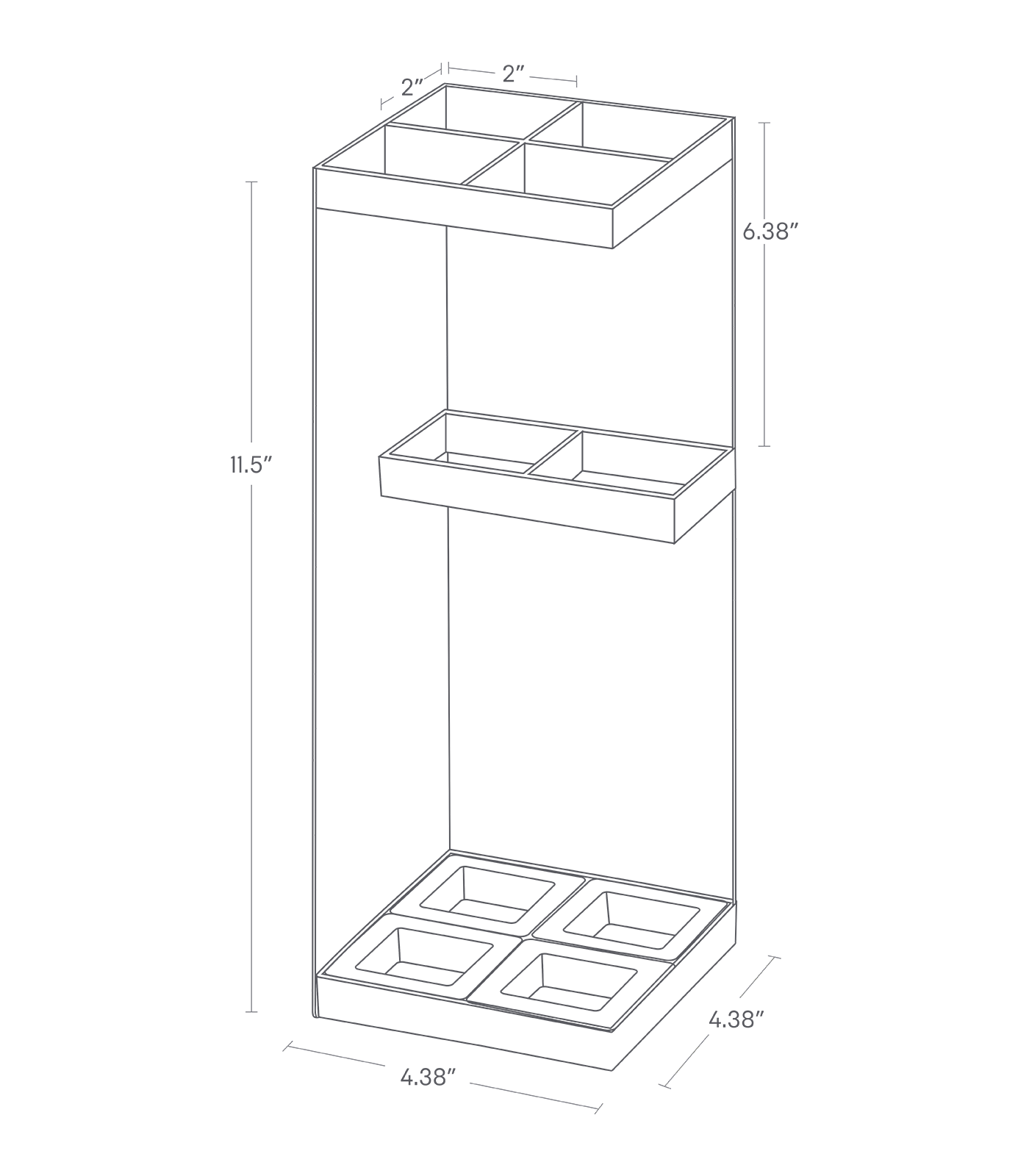 SMART Compact Umbrella Stand. 11.5 inches tall, 4.38 inches long, 4.38 inches wide.