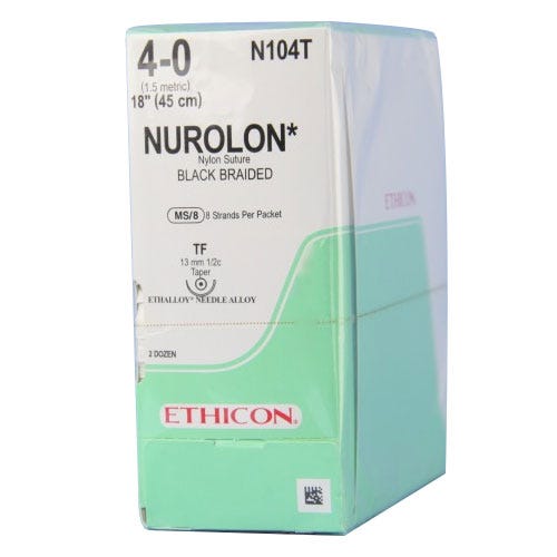 NUROLON® Nylon Sutures Black Braided 4-0, TF 8x18" - 24/Box