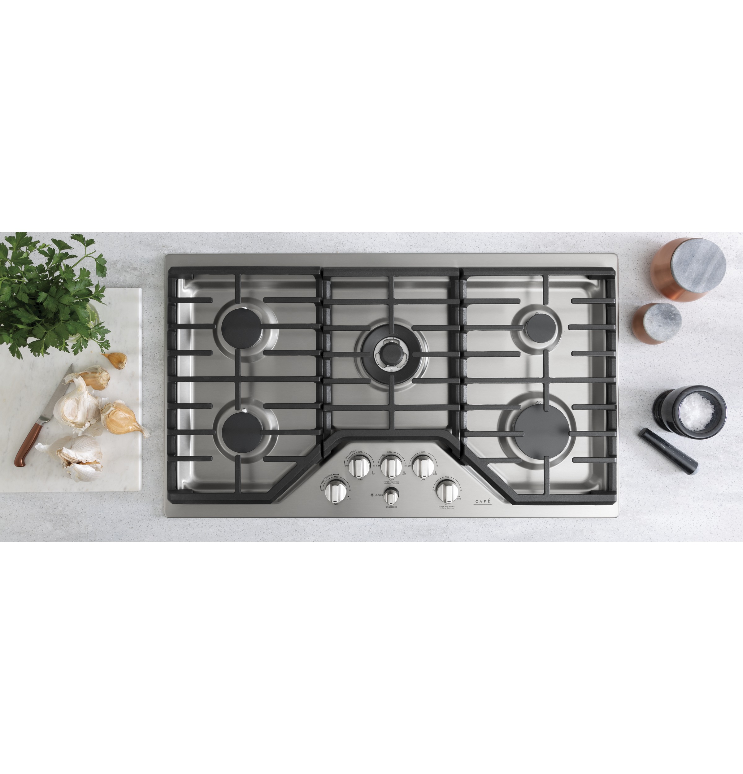 36" Width — Gas Cktp — 5 Burners — 20,000 BTU Tri-Ring Power Boil Burner — Cast Iron Griddle Incl — ADA Compliant — Not Connectable view 4