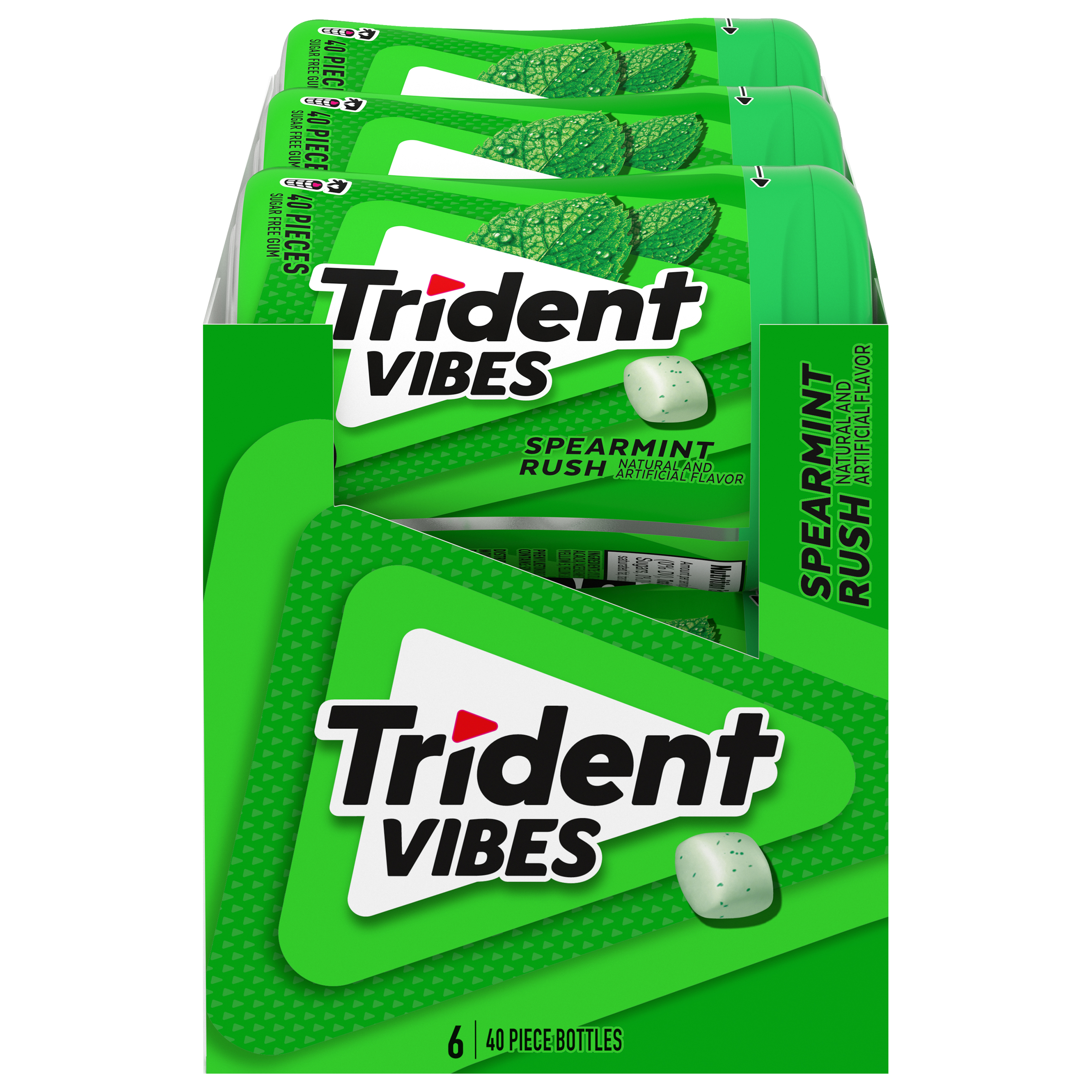 Trident Vibes Spearmint Rush Sugar Free Gum, 6 Bottles of 40 Pieces (240 Total Pieces)-0