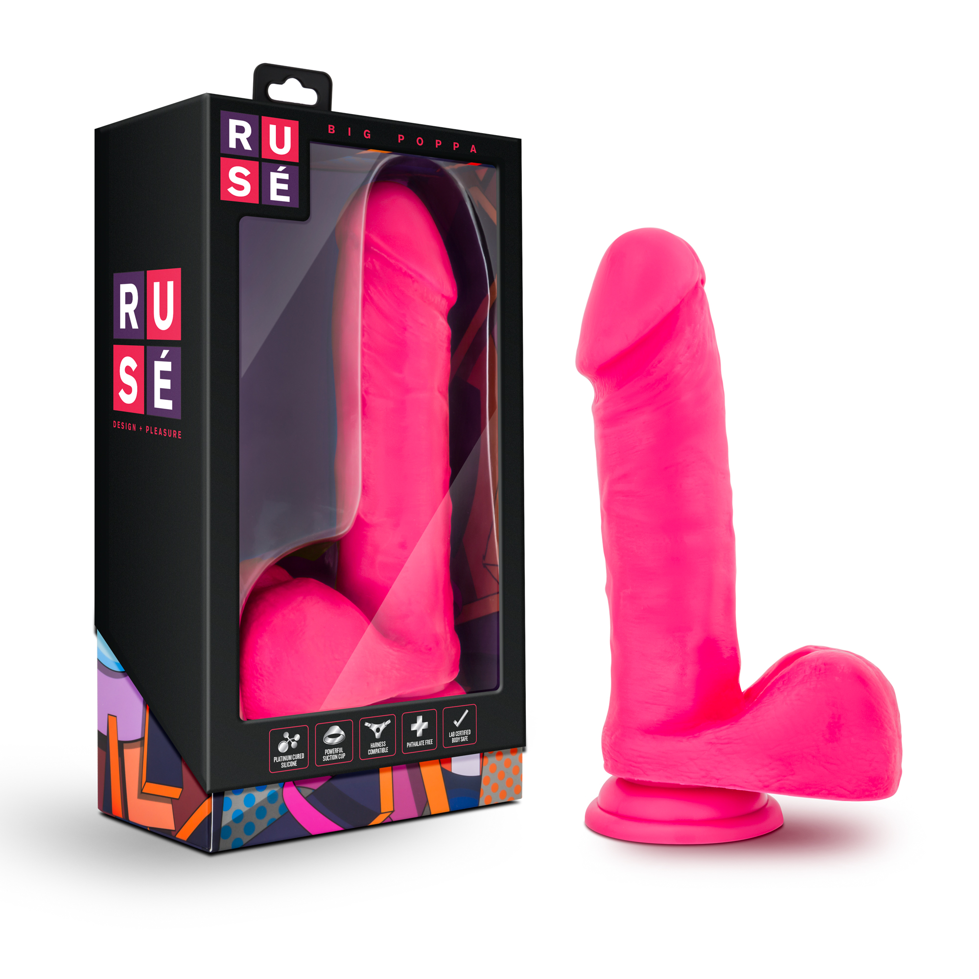 Blush Ruse Big Poppa Realistic G-Spot Hot Pink 7.75-Inch Long Dildo With Balls & Suction Cup Base