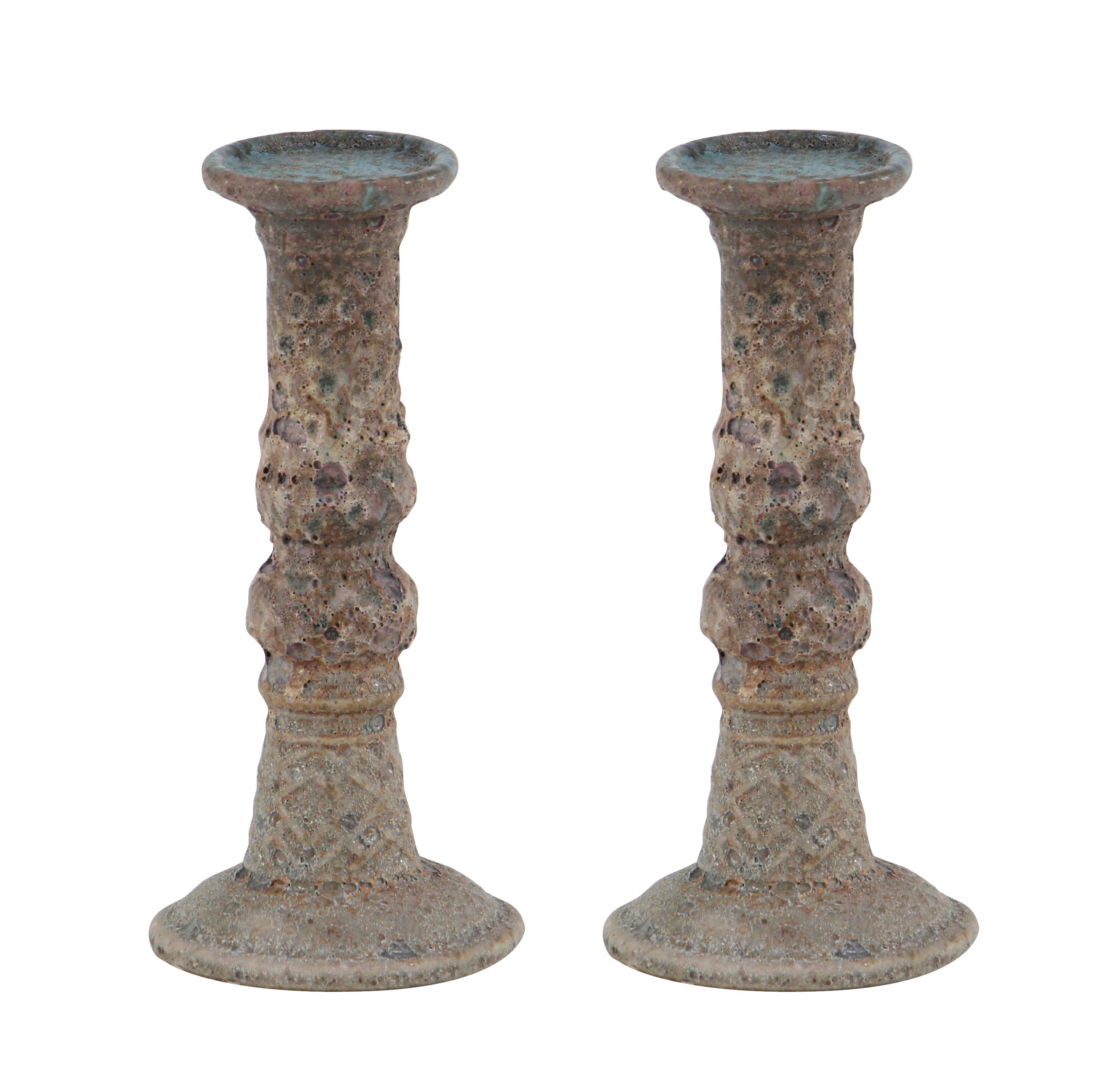 Brown Ceramic  Candle Holder, Set of 2 6"W, 11"H