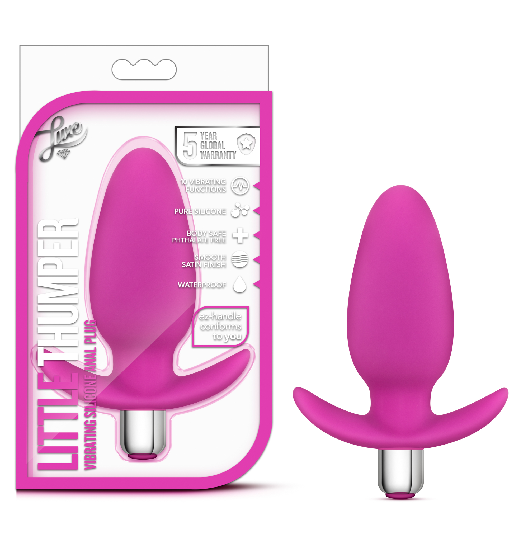 Blush Luxe Little Thumper Fuchsia 4.75-Inch Vibrating Anal Plug With Handle