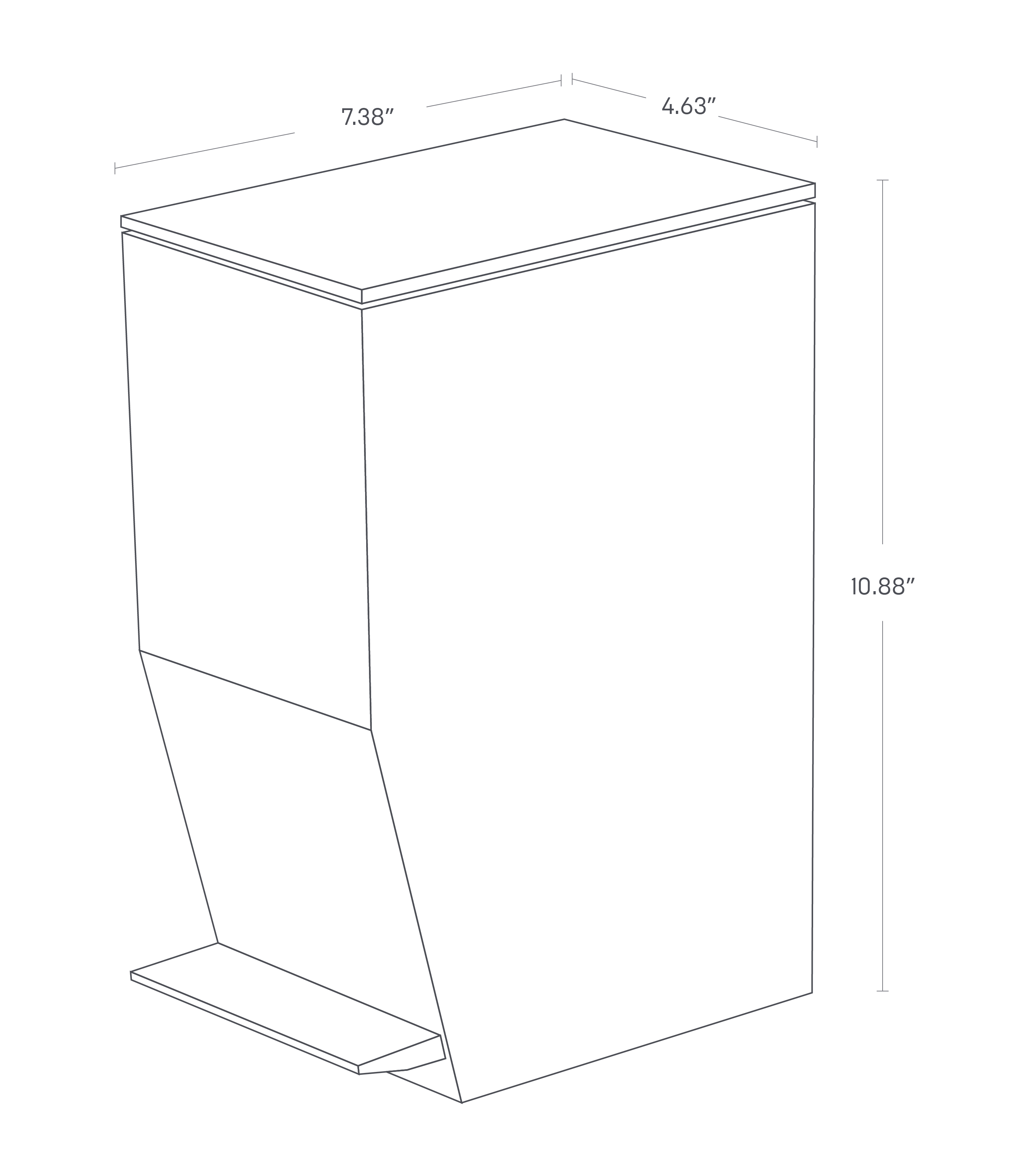 Dimension image for Step Trash Can on a white background including dimensions  L 7.48 x W 4.72 x H 10.83 inches