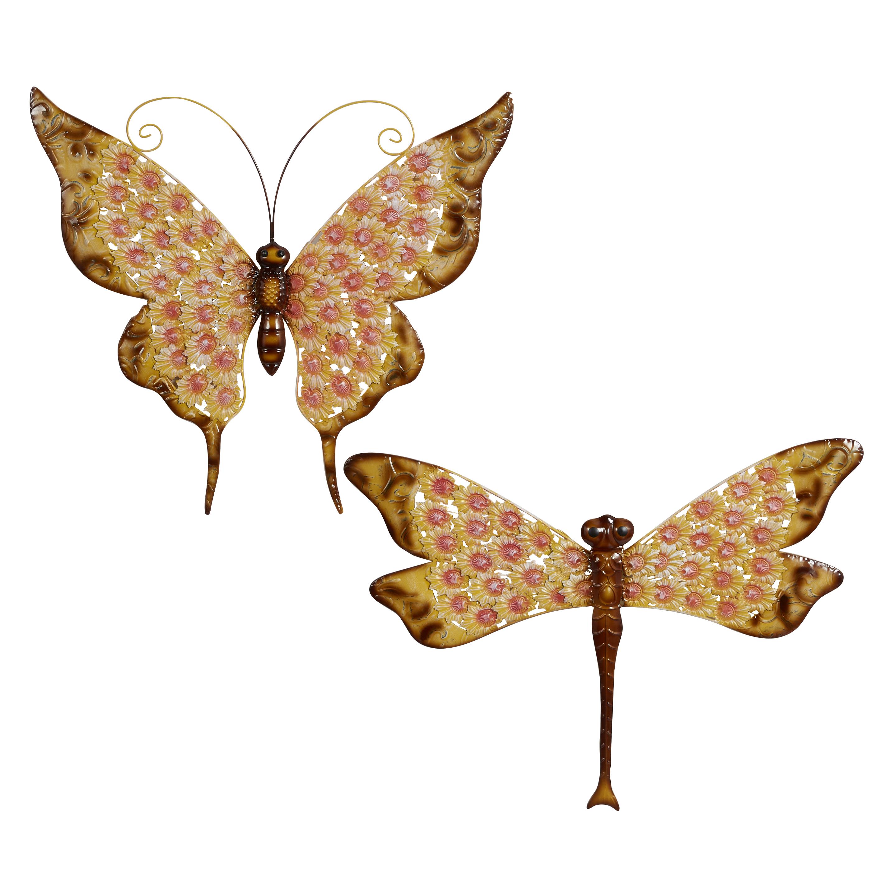 Yellow Metal Butterfly Wall Decor, Set of 2 25", 27"W