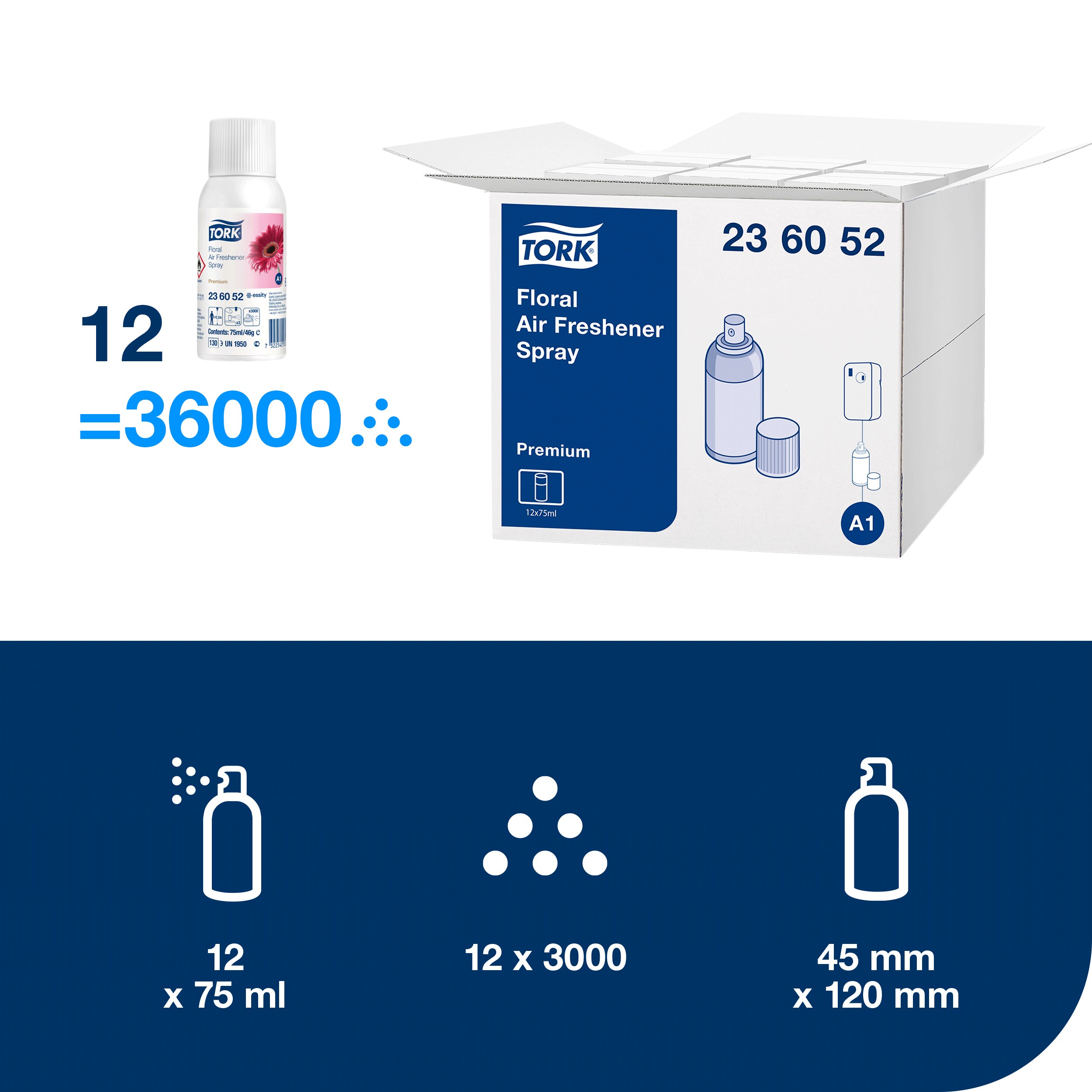 Duftspray, Blomster, Refill, 75 ml, 1 stk, Tork Premium A1