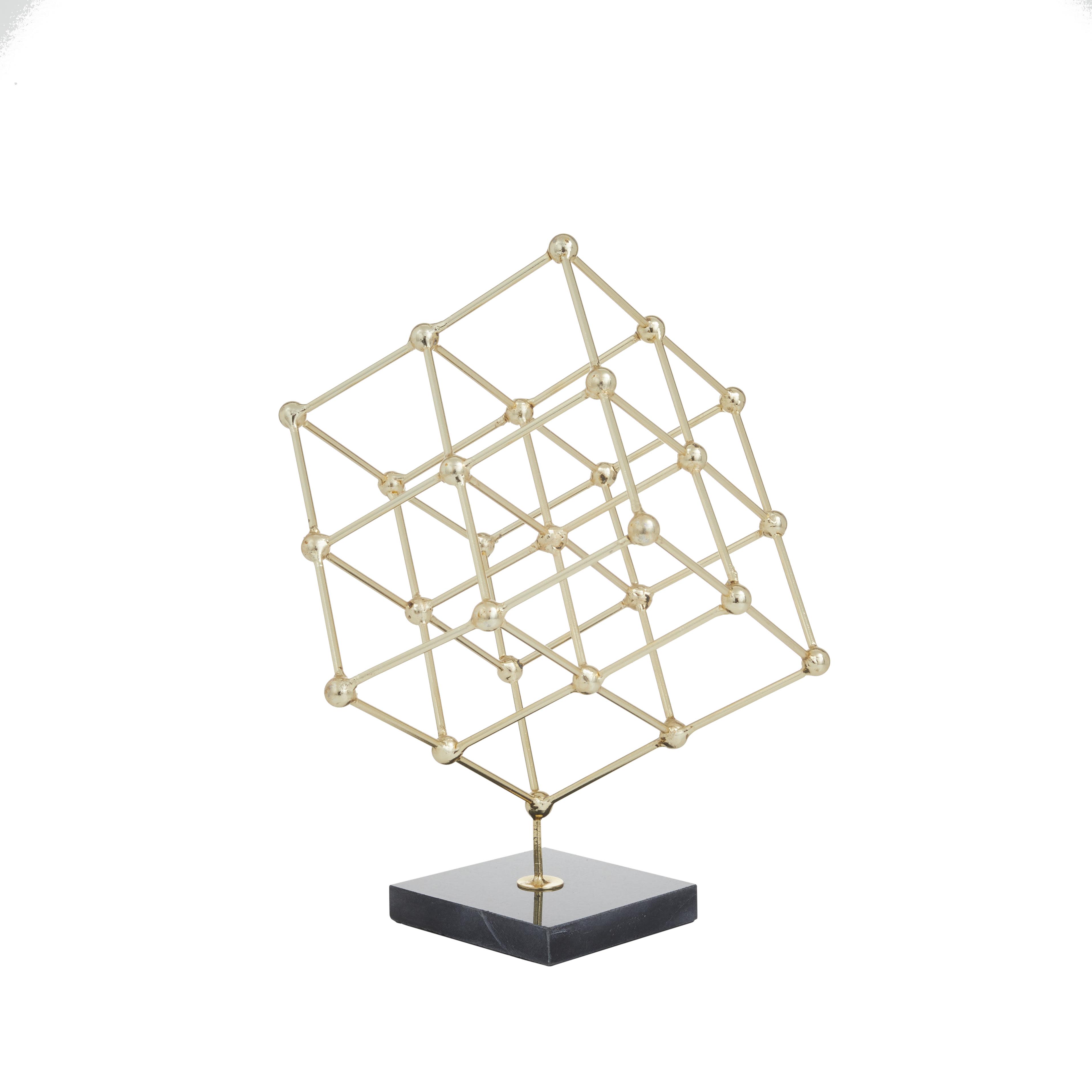 Gold Marble Geometric Sculpture with Black Base, 9" x 9" x 12"