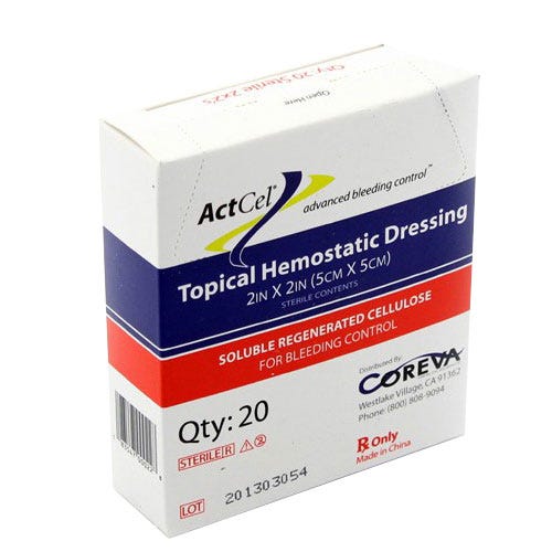 ActCel® Topical Hemostatic Dressing, 2" x 2", Sterile - 20/Box