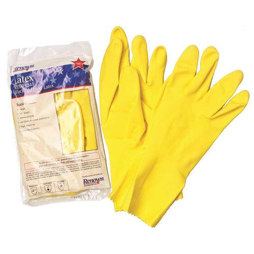 Reusable Latex Utility Gloves, Large, Yellow, Non-Sterile, - 12 Pair/Box