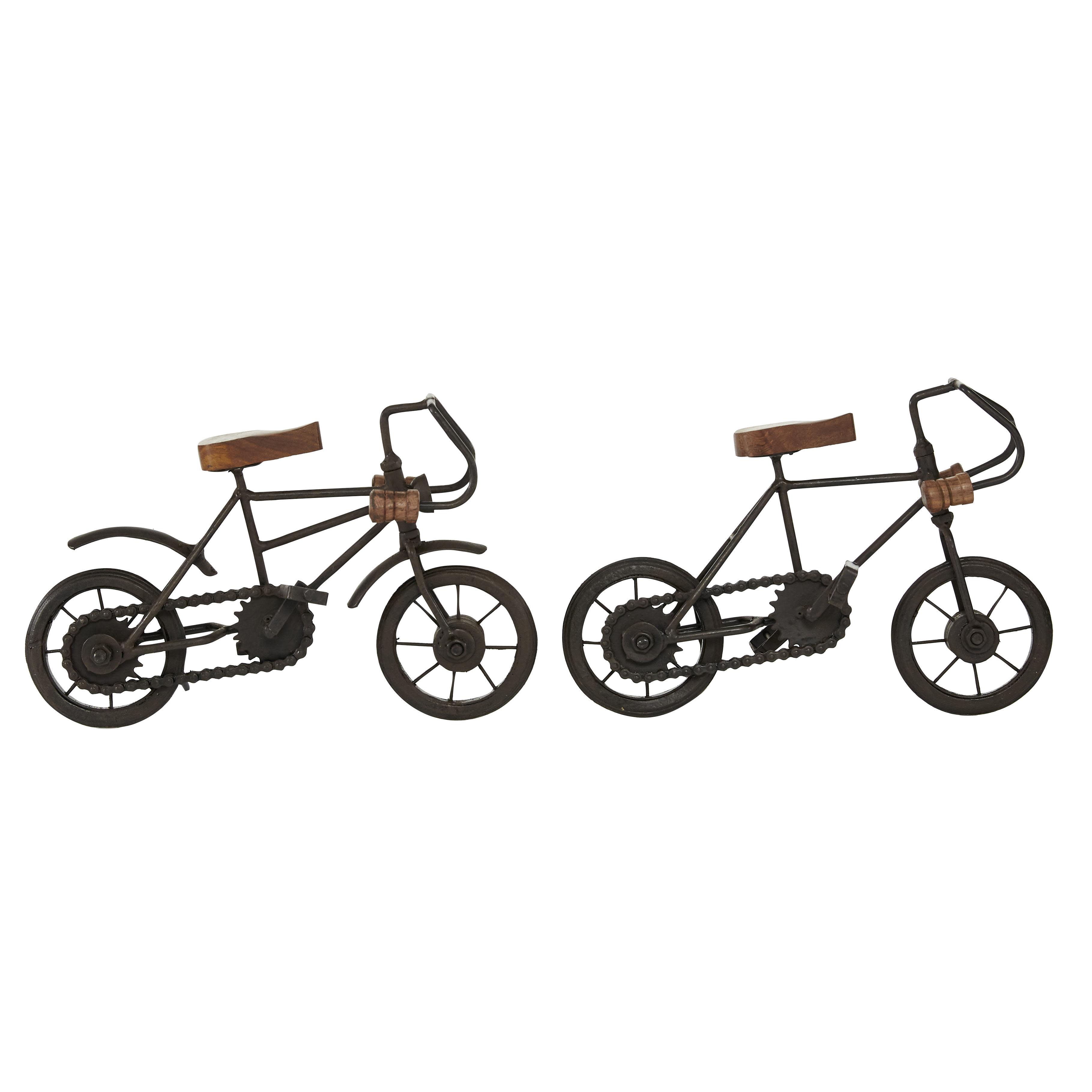 Black Metal Bike Decorative Sculpture with Wood Accents, 2 Assorted 10"W, 7"H