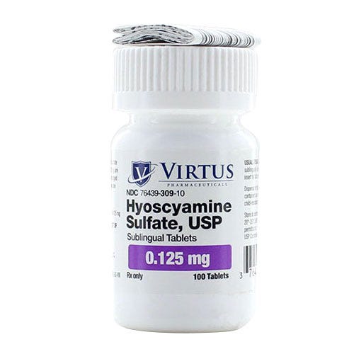 Hyoscyamine Sulfate 0.125mg, 100 Count Sublingual Tablets - 100/Bottle