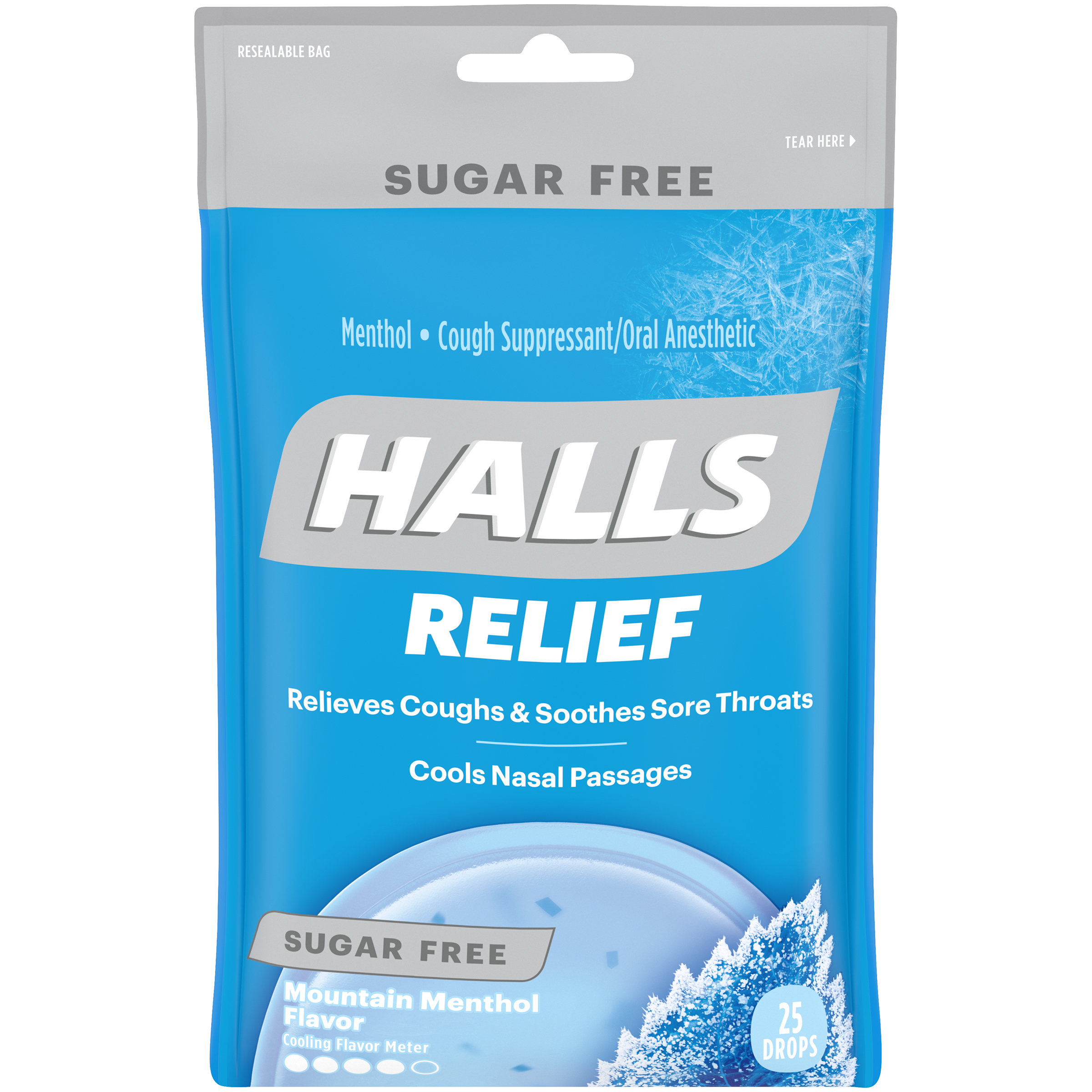 HALLS Sugar Free Mountain Menthol Flavor Cough Drops Peg Bag 25PCS
