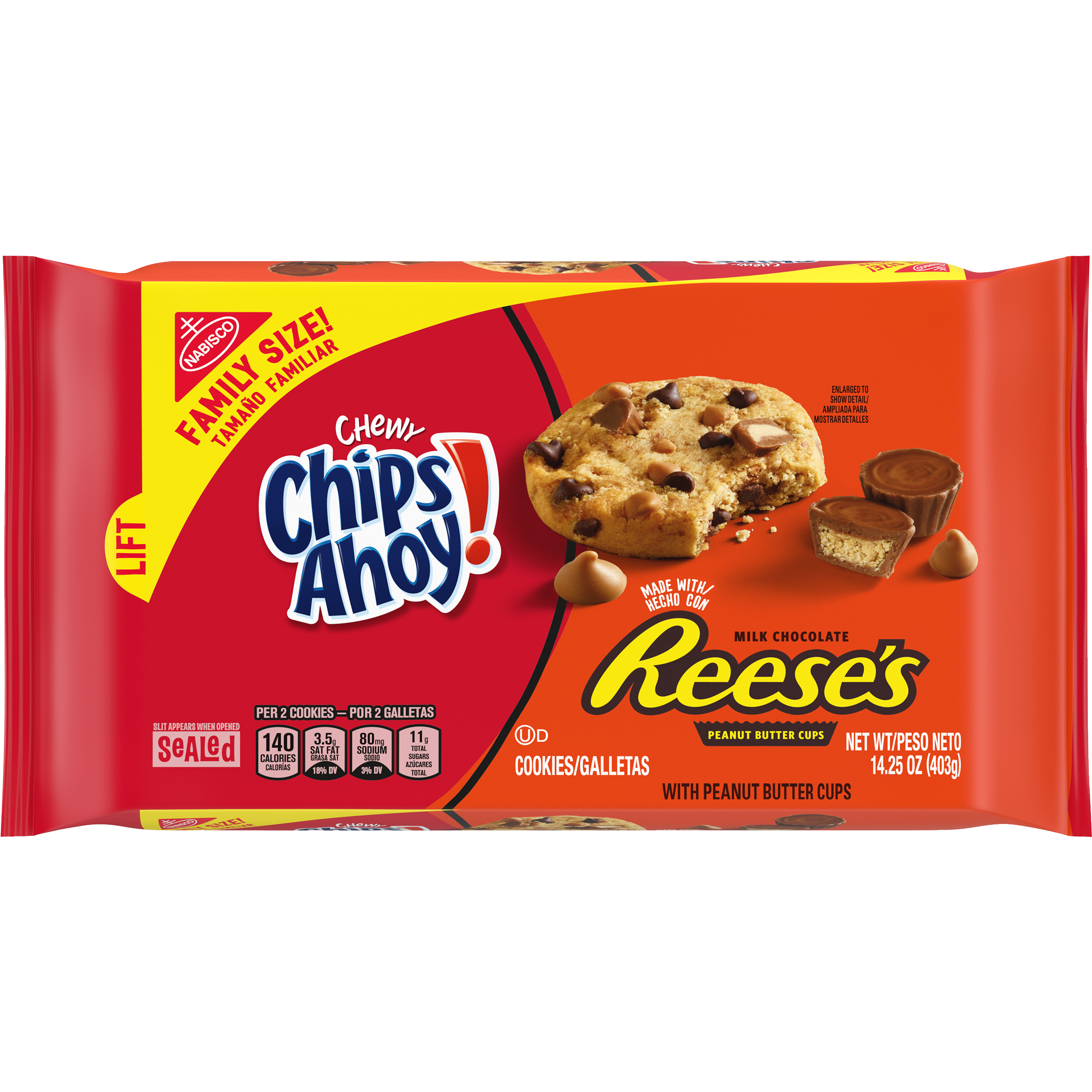 CHIPS AHOY! Chewy Chocolate Chip Cookies with Reese's Peanut Butter Cups, Family Size, 14.25 oz-2