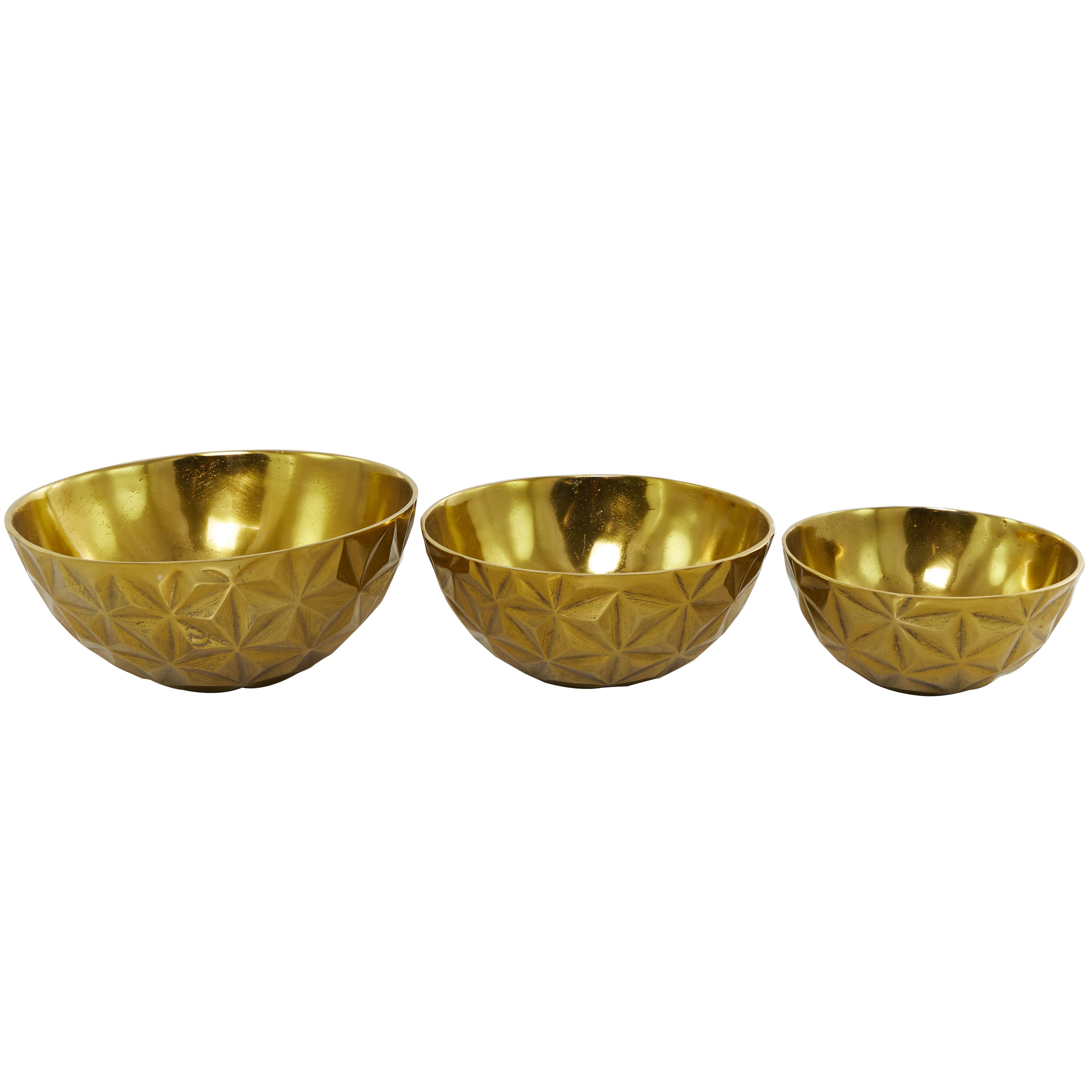 The Novogratz Gold Aluminum Metal  Faceted Decorative Bowl, Set of 3 14", 12", 10"W