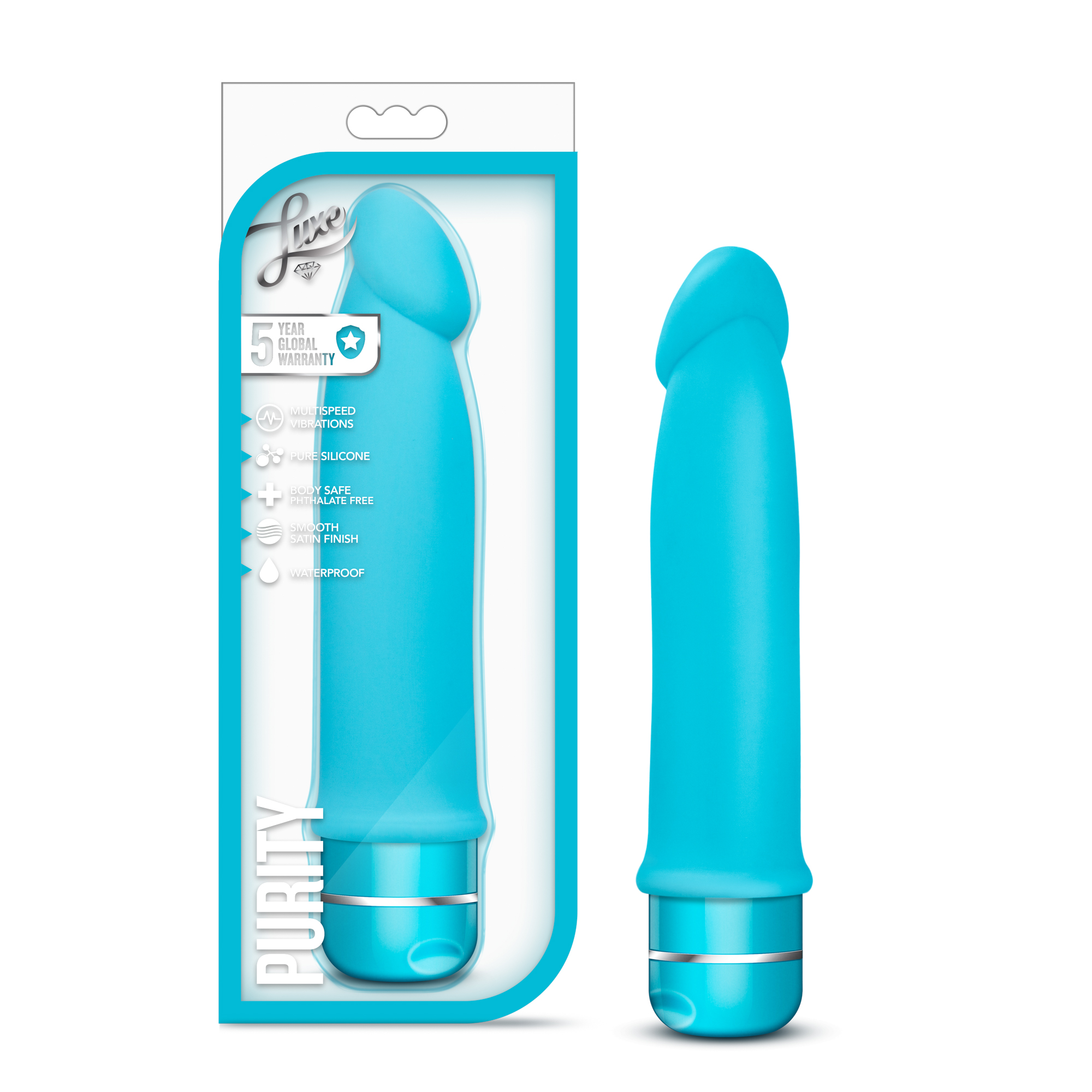 Blush Luxe Purity Blue 7.5-Inch Long Vibrating Dildo