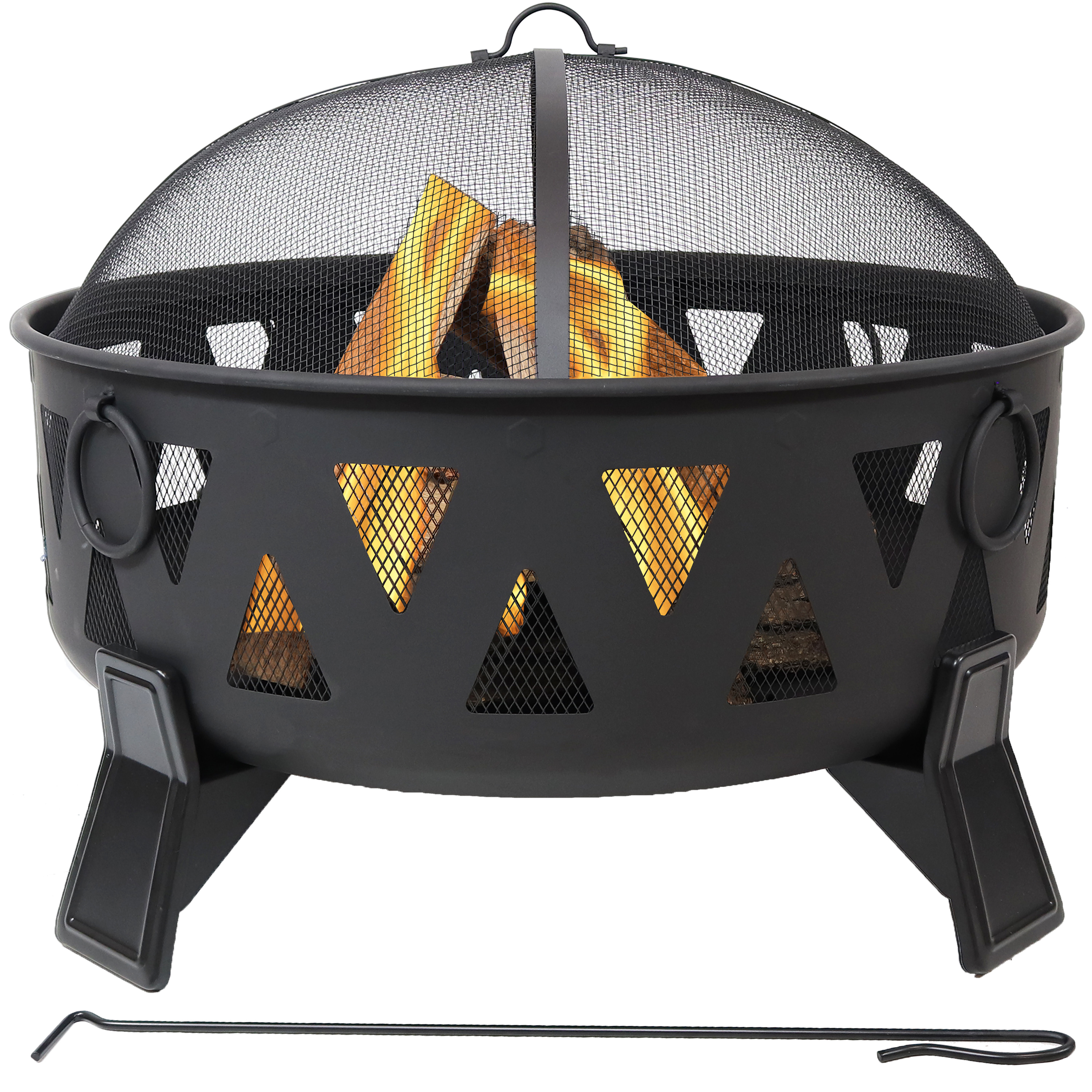 Sunnydaze Steel Nordic-Inspired Fire Pit with Spark Screen and Poker - 34-Inch