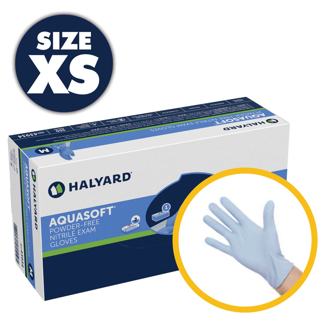 AQUASOFT Nitrile Exam Gloves- X-Small, Poqder-Free- 300/Box