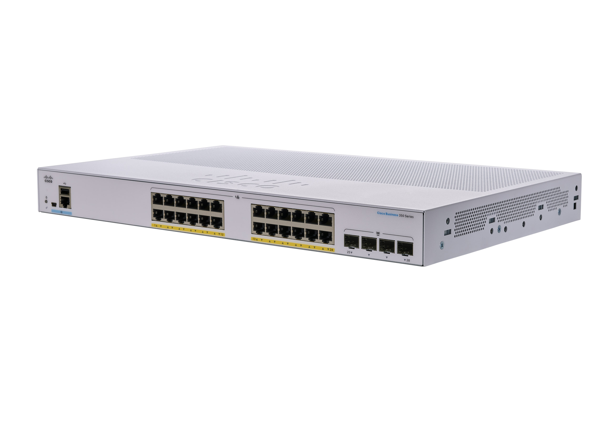 Picture of Cisco CBS350-24P-4X 24 Ports Manageable Ethernet Switch - 3 Layer Supported - Modular - 195 W PoE Budget - Optical Fiber, Twisted Pair - PoE Ports - Rack-mountable