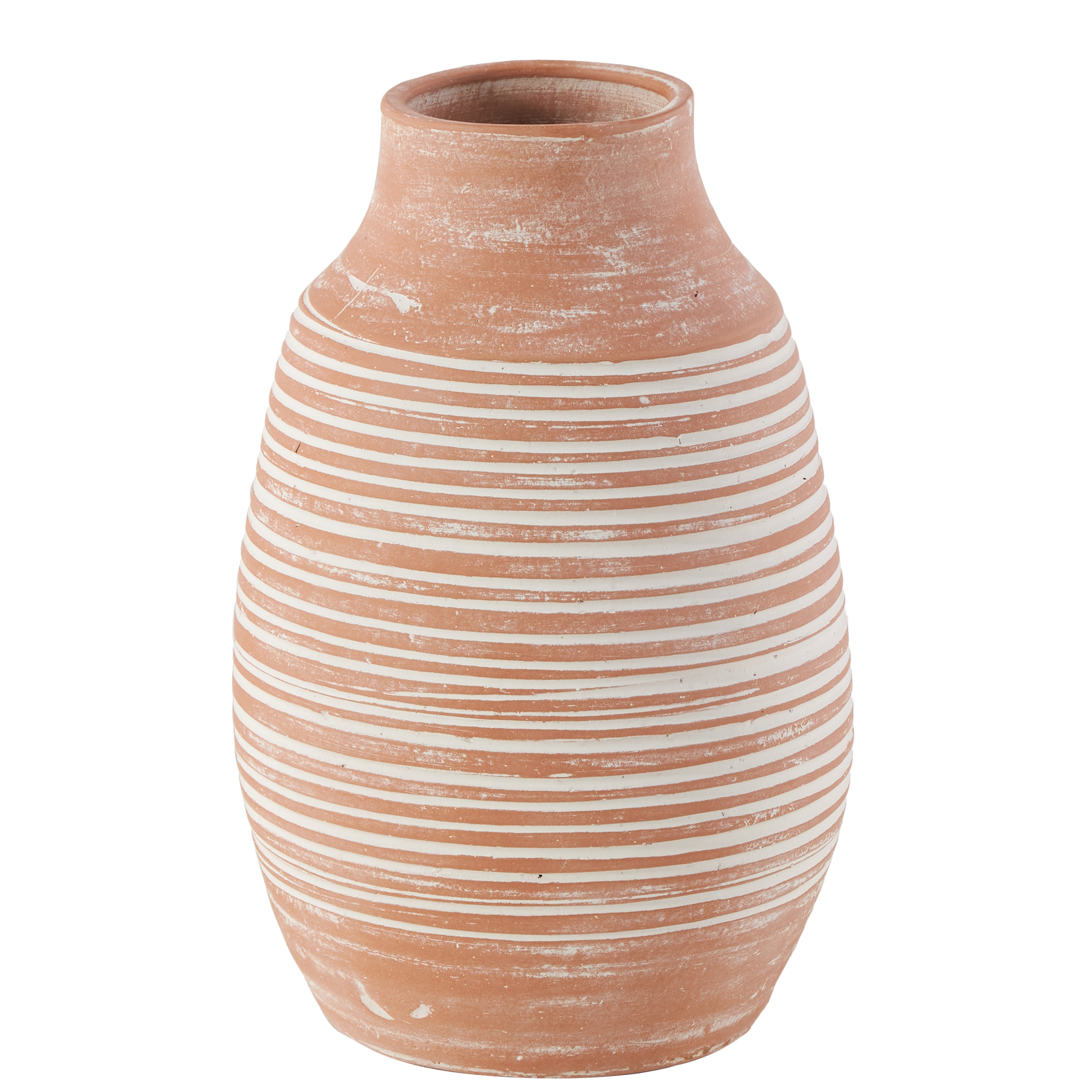 Pink Ceramic  Whitewashed Ribbed Decorative Vase, 9" x 10" x 15"