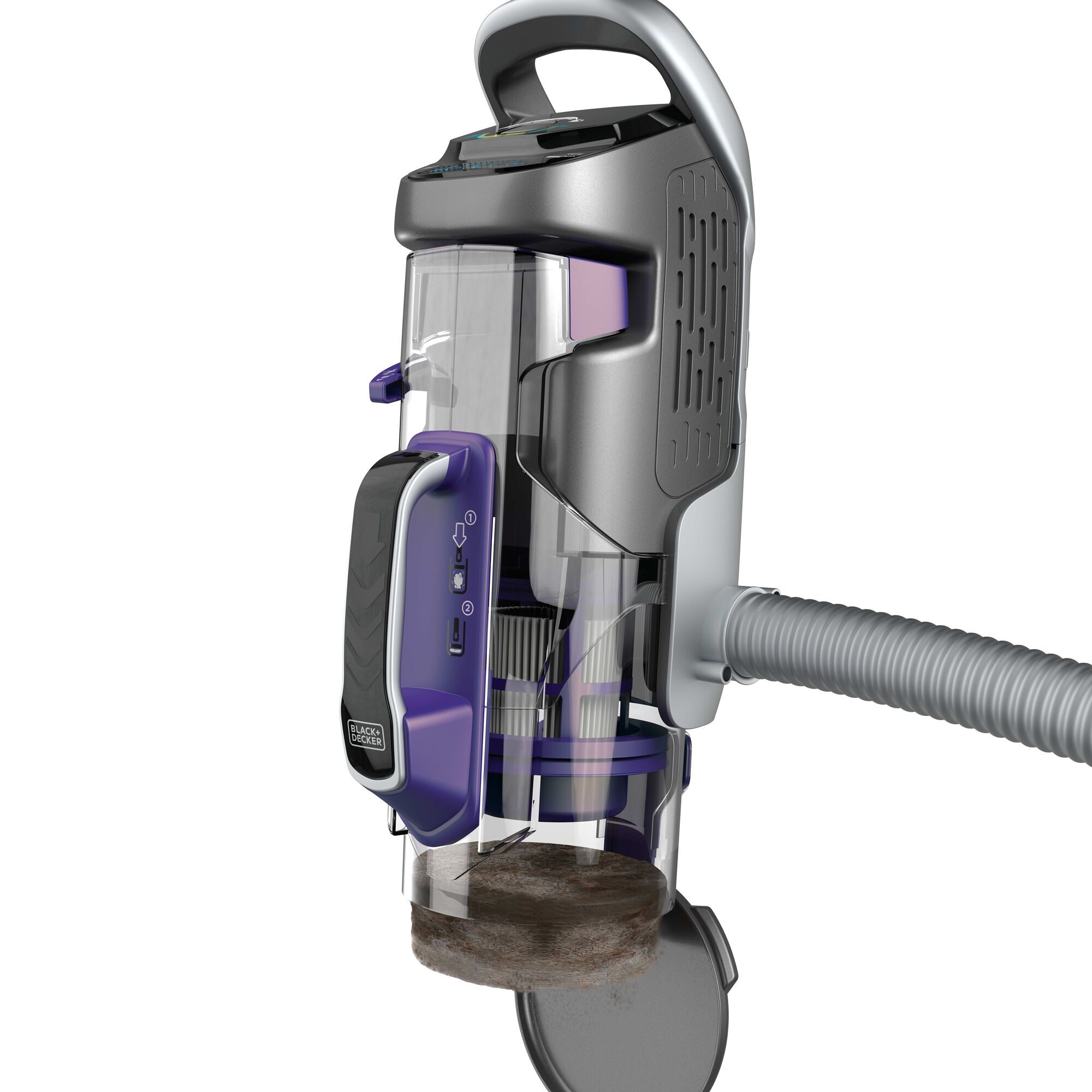 Removable container for easy clean up of a power series pro cordless 2 in 1 pet vacuum.