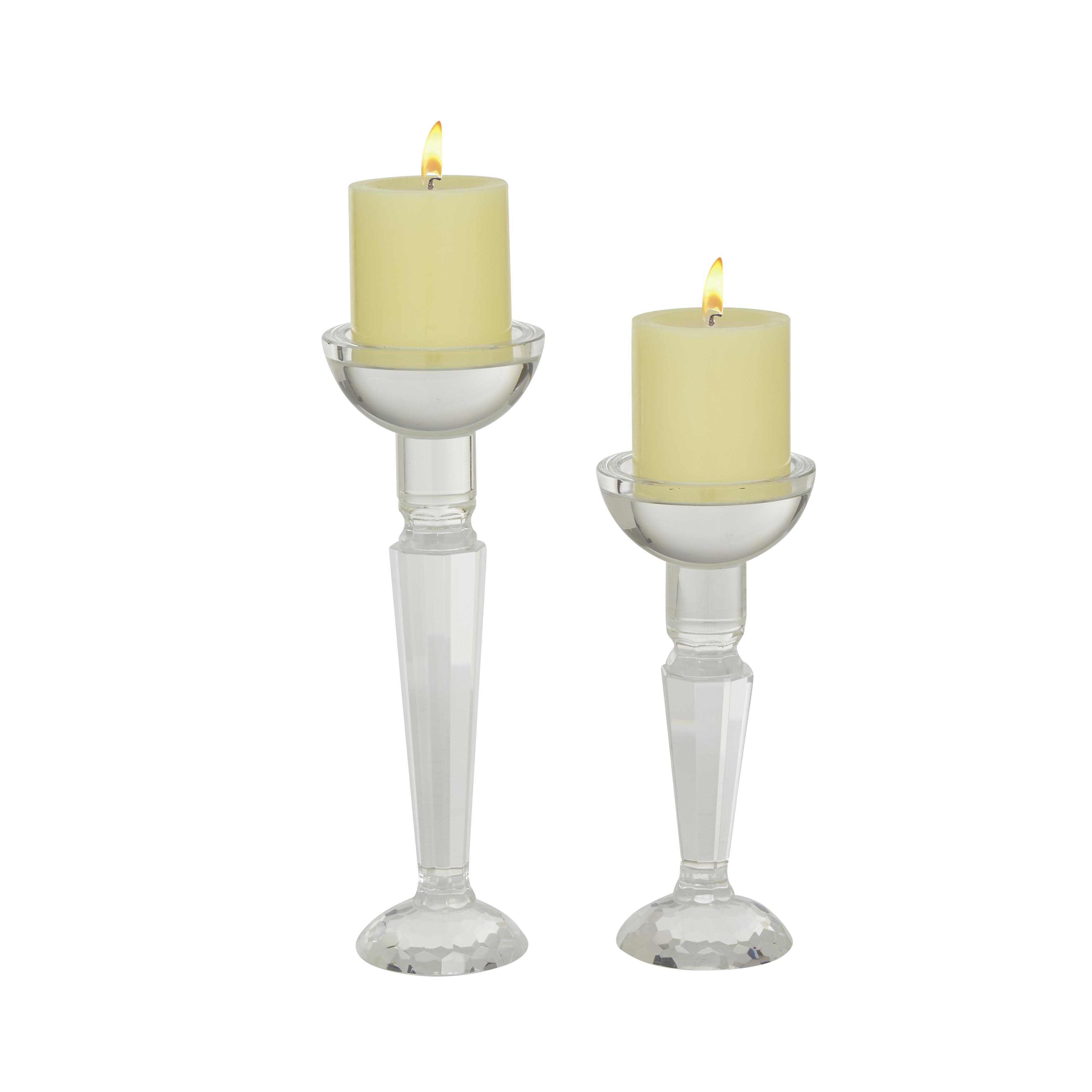 Clear Wooden  Candle Holder, Set of 2 9", 11"H